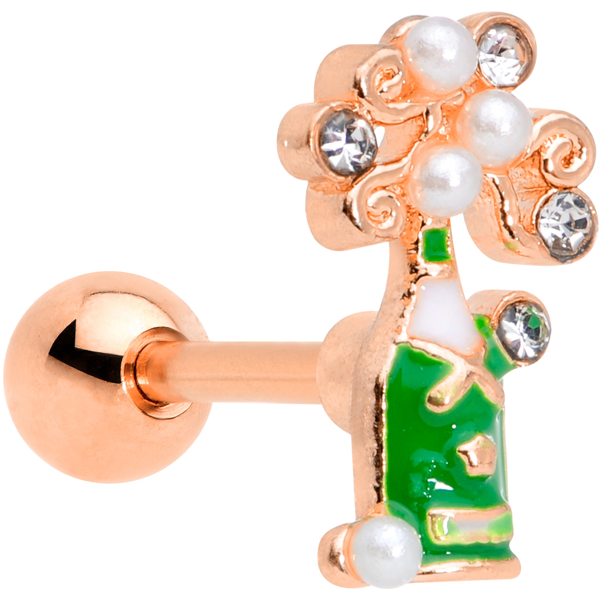 16G 1/4 Clear Gem Rose Gold Tone Champagne Cartilage Tragus