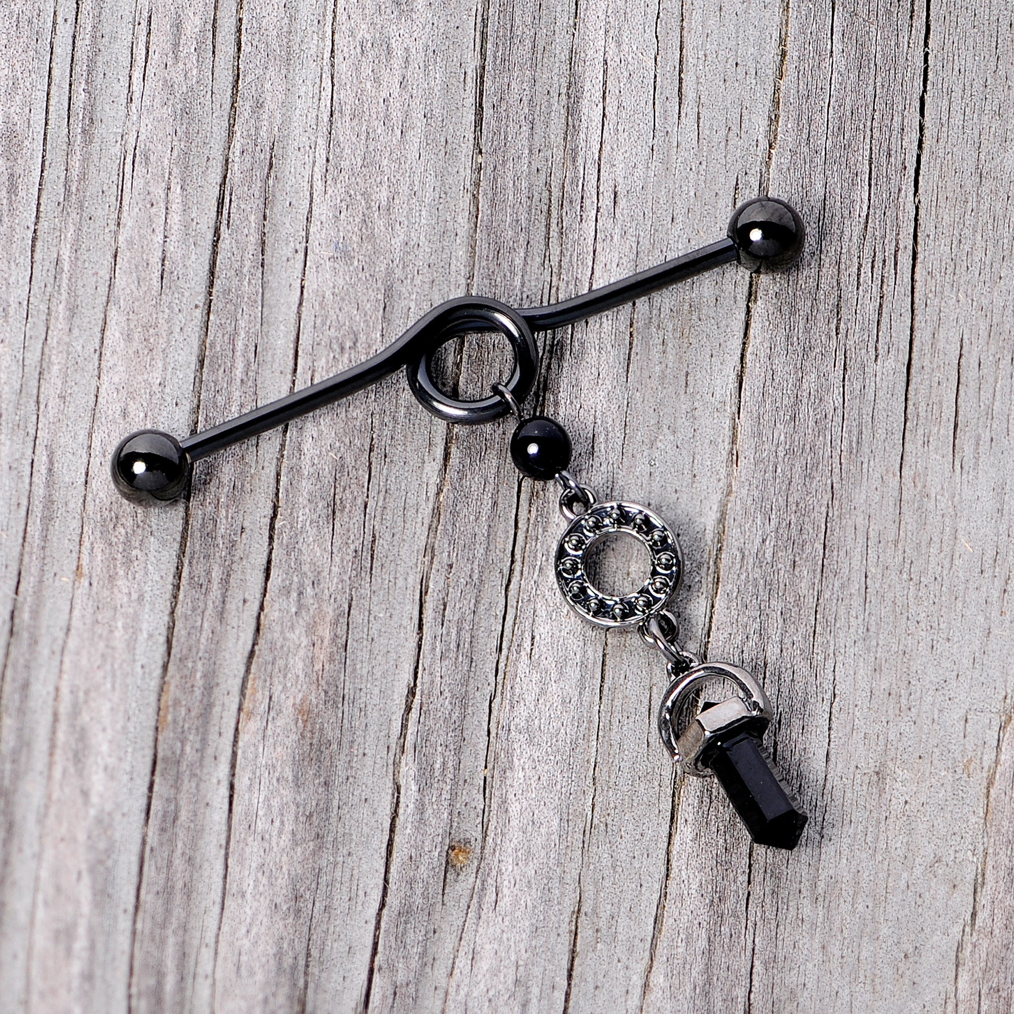 14G Black Gem Halloween Dangle Industrial Barbell 38mm