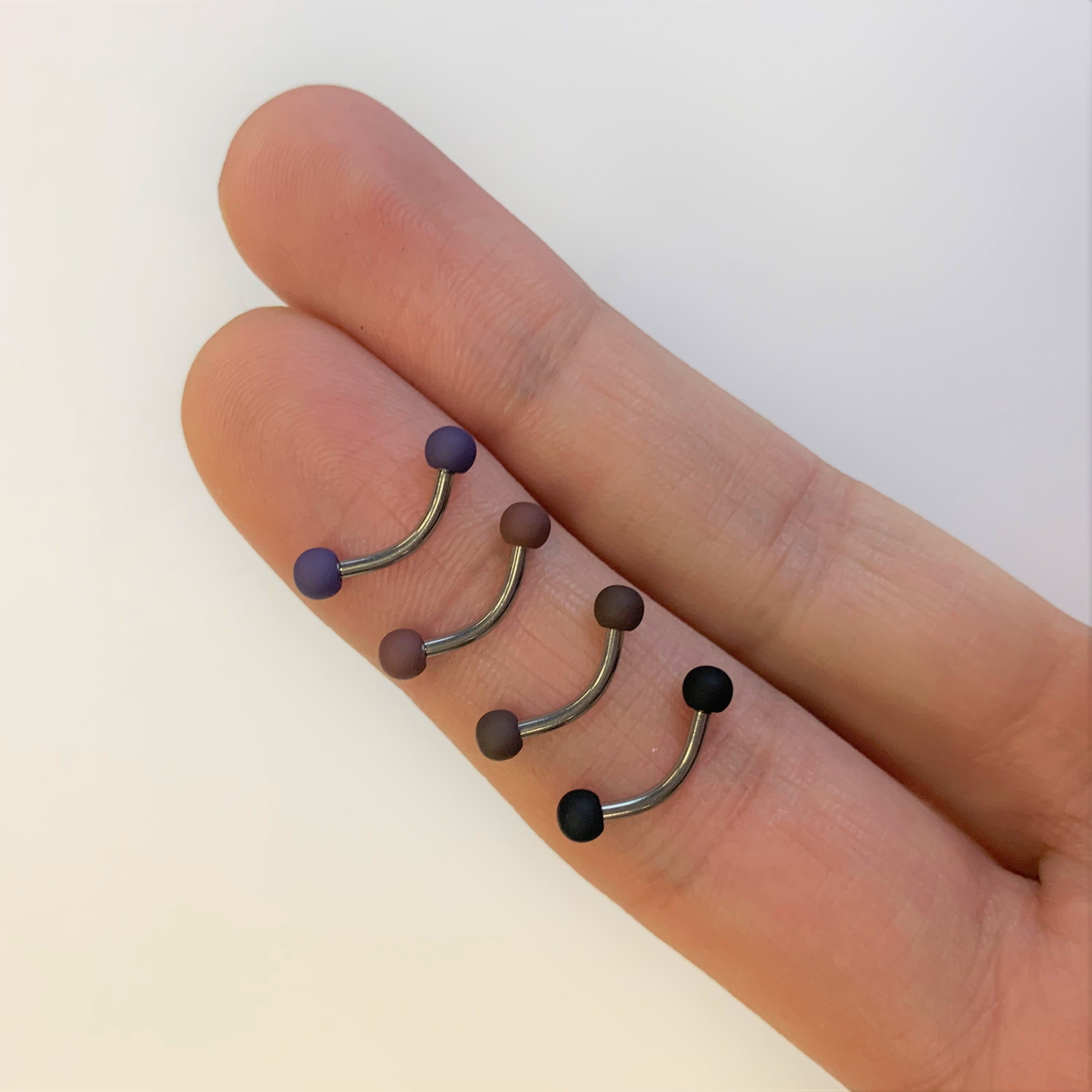 16G 5/16 Black Blue Brown Matte Curved Eyebrow Ring Set of 4
