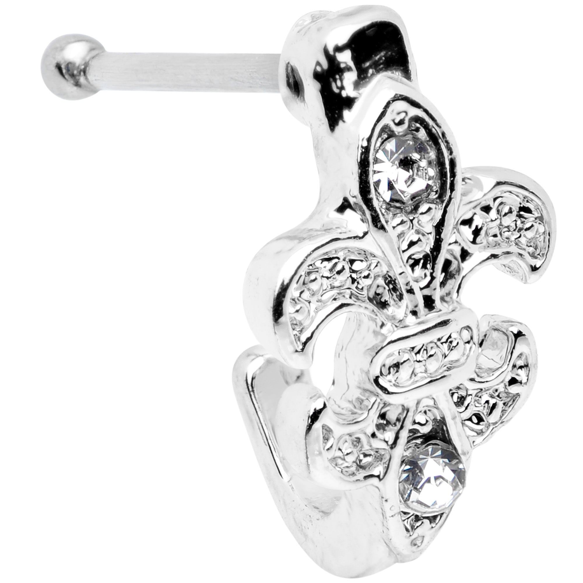 20G 3/8 Clear Gem Fleur De Lis Faux Hoop Nose Bone
