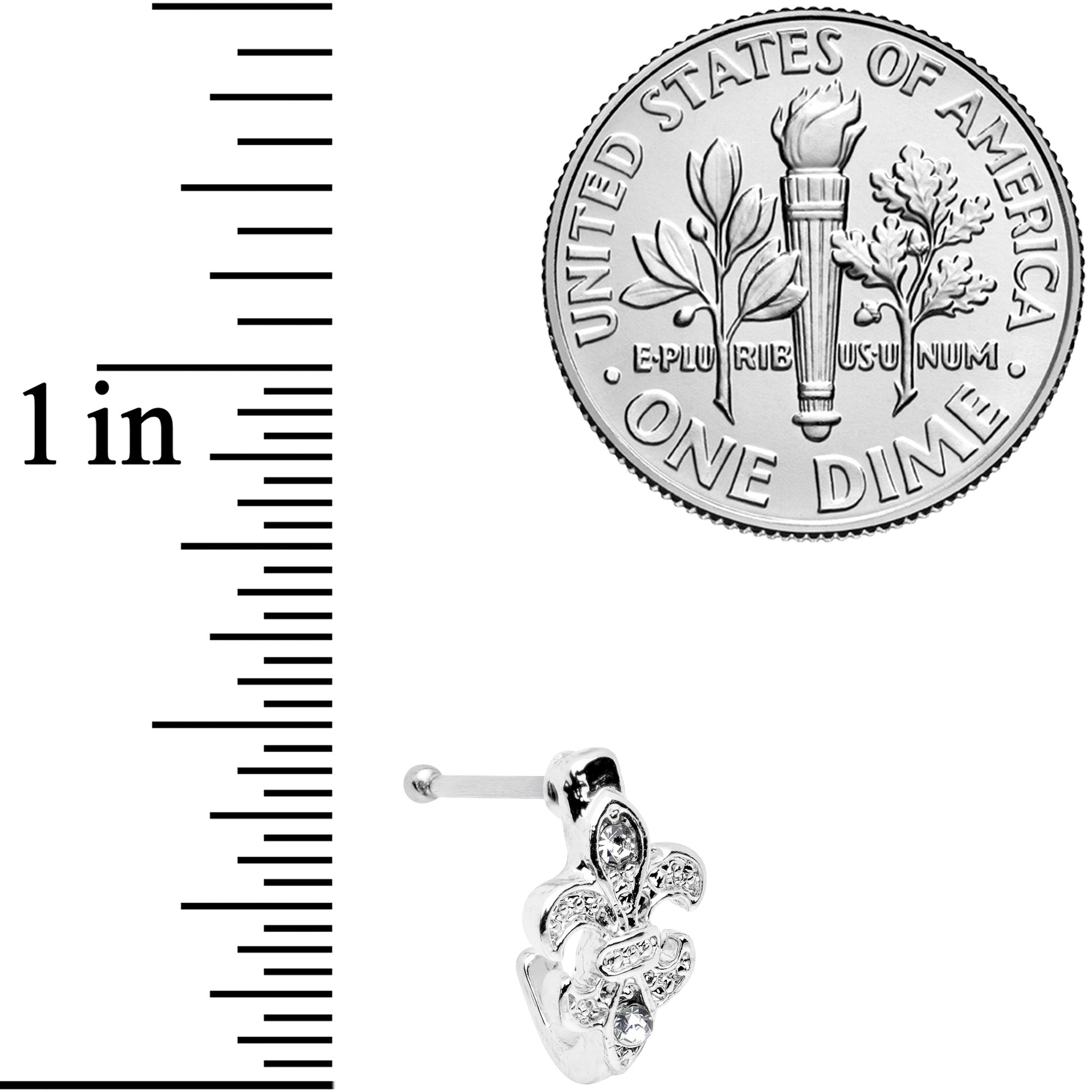 20G 3/8 Clear Gem Fleur De Lis Faux Hoop Nose Bone