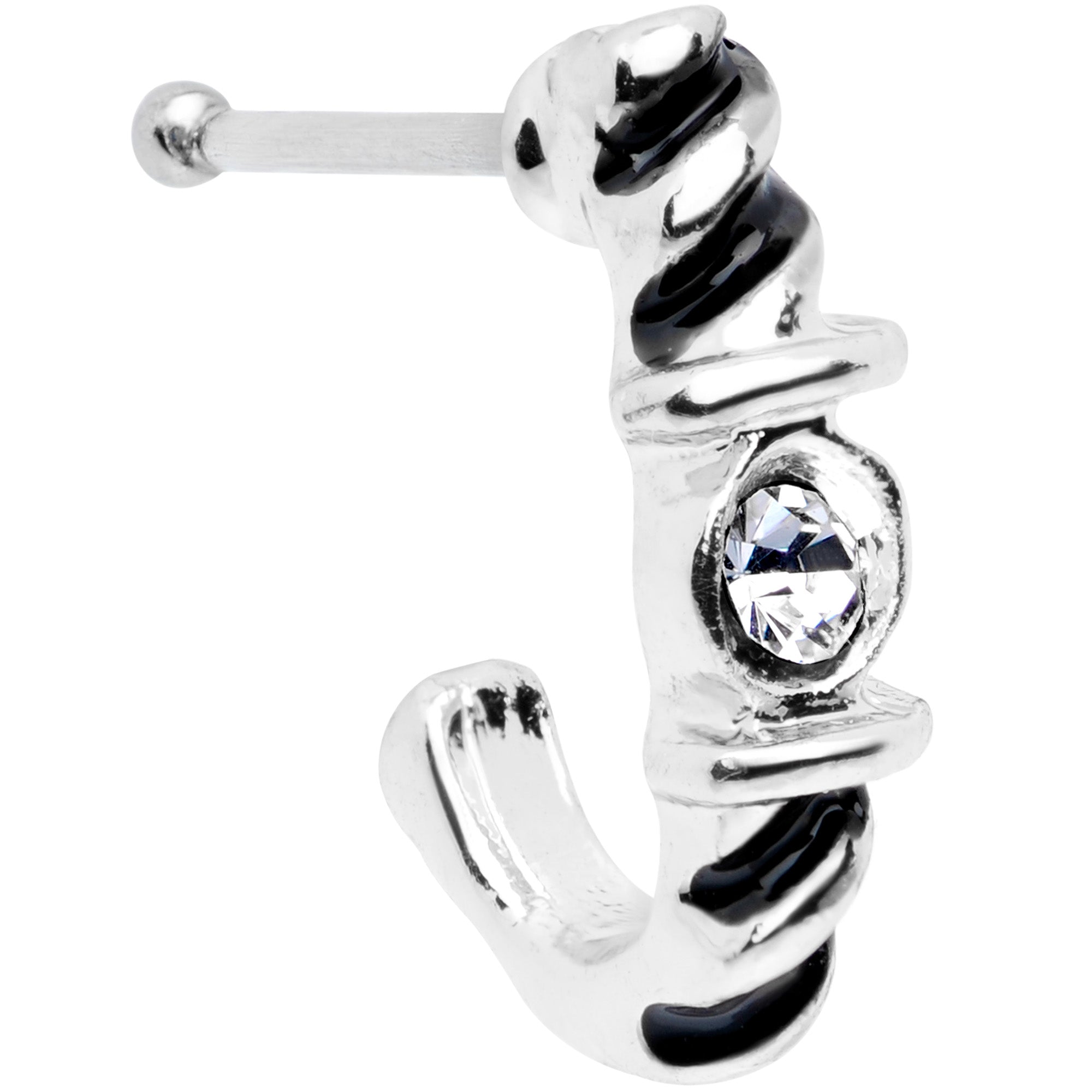 20G 3/8 Clear Gem Steel Twist Faux Hoop Nose Bone
