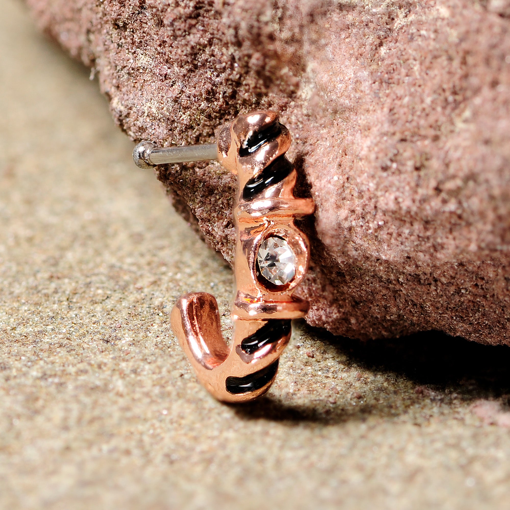 20G 3/8 Clear Gem Rose Gold Tone Twist Faux Hoop Nose Bone