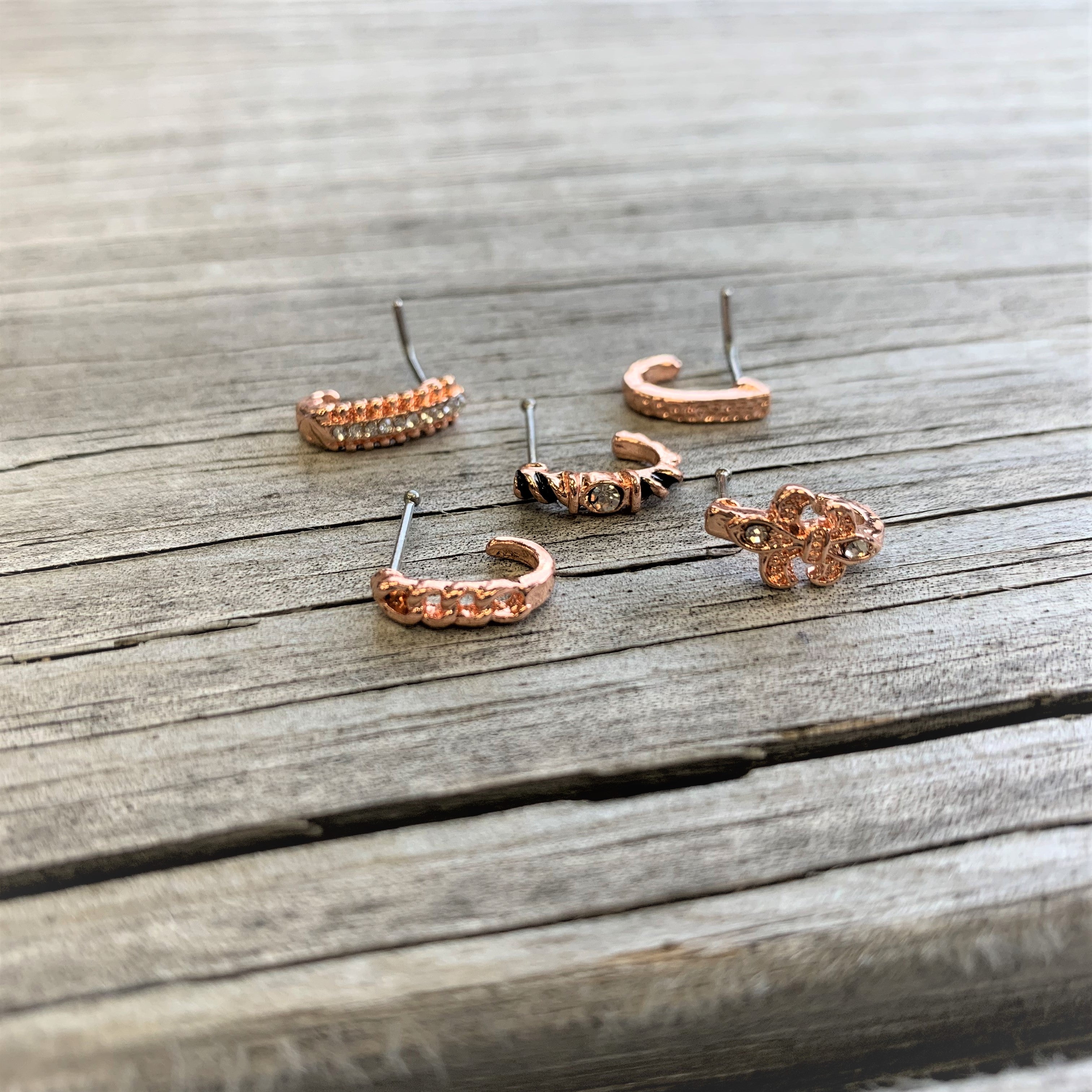 20G 5/16 Rose Gold Tone Texture Faux Hoop L Shaped Nose Ring