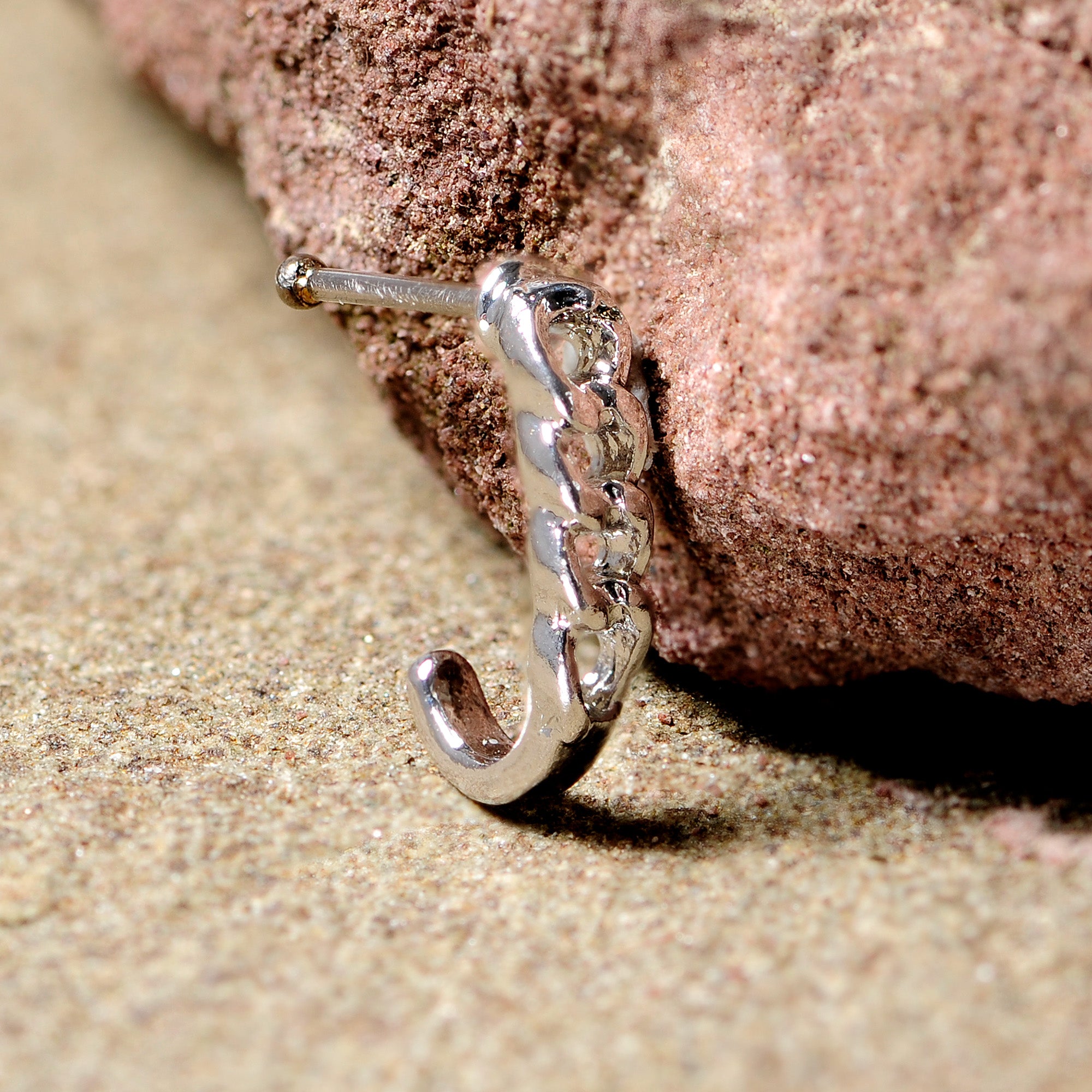 20G 3/8 Steel Chain Link Faux Hoop Nose Bone