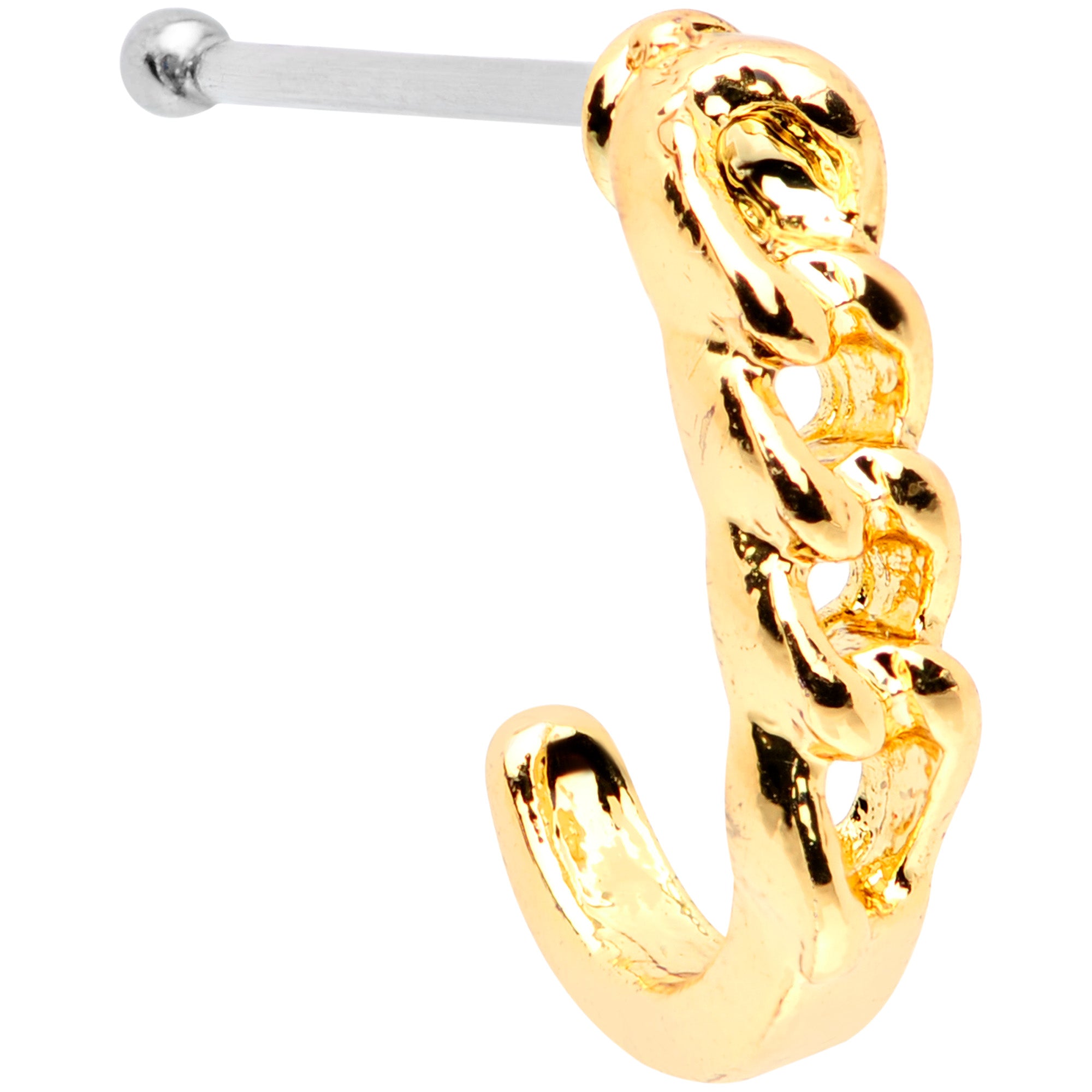 20G 3/8 Gold Tone Chain Link Faux Hoop Nose Bone