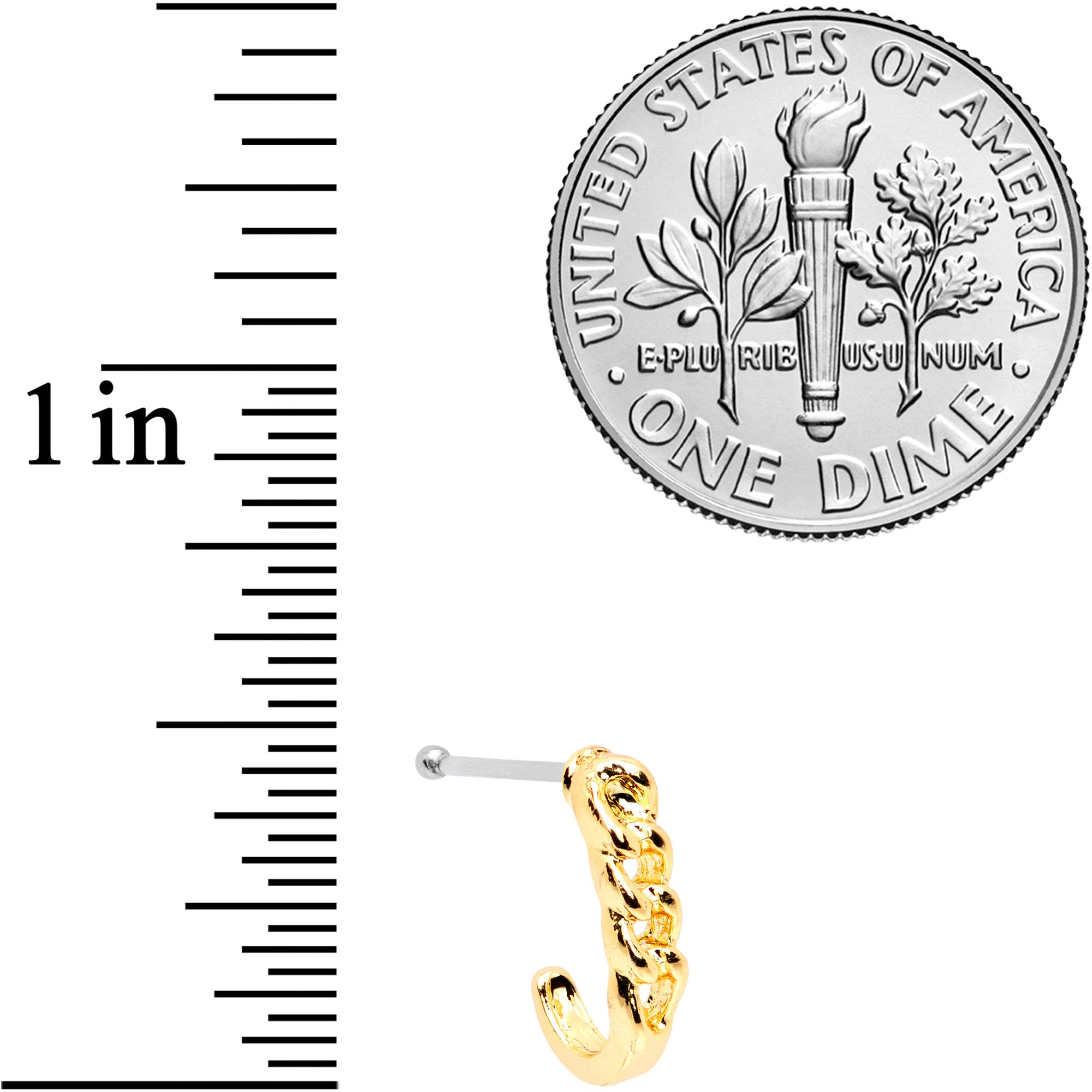 20G 3/8 Gold Tone Chain Link Faux Hoop Nose Bone