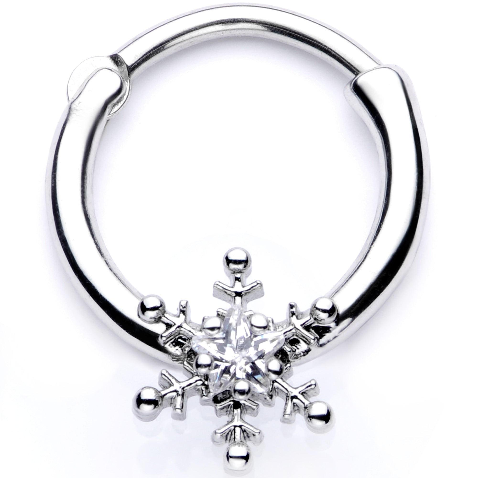 16G 3/8 Clear Gem Holiday Snowflake Septum Clicker