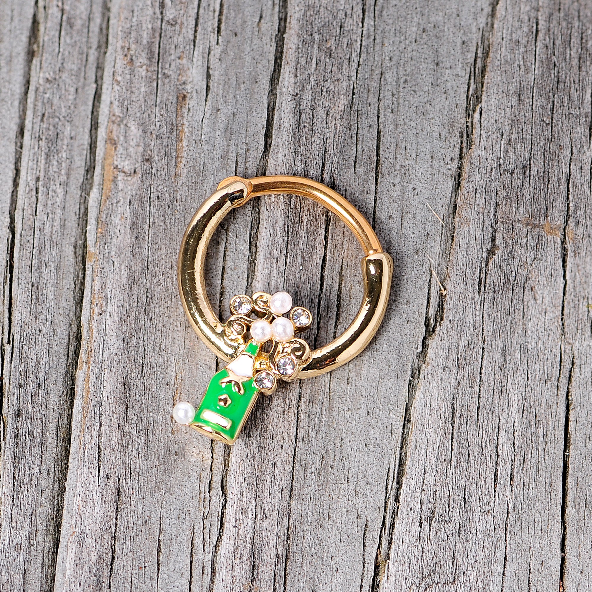 16G 3/8 Clear Gem Gold Tone Champagne Holiday Septum Clicker