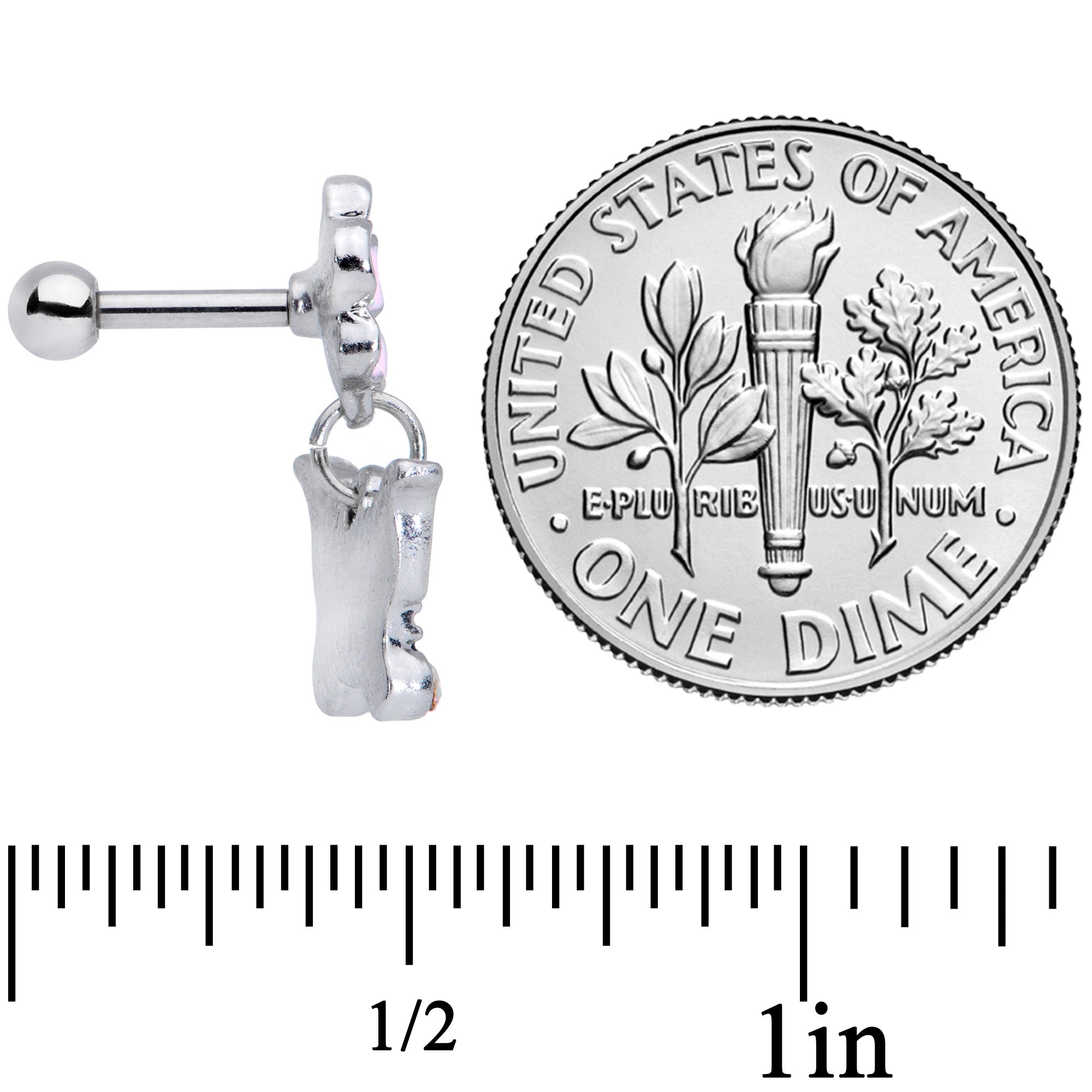 16G 1/4 Aurora Gem Flower Butterfly Dangle Cartilage Earring