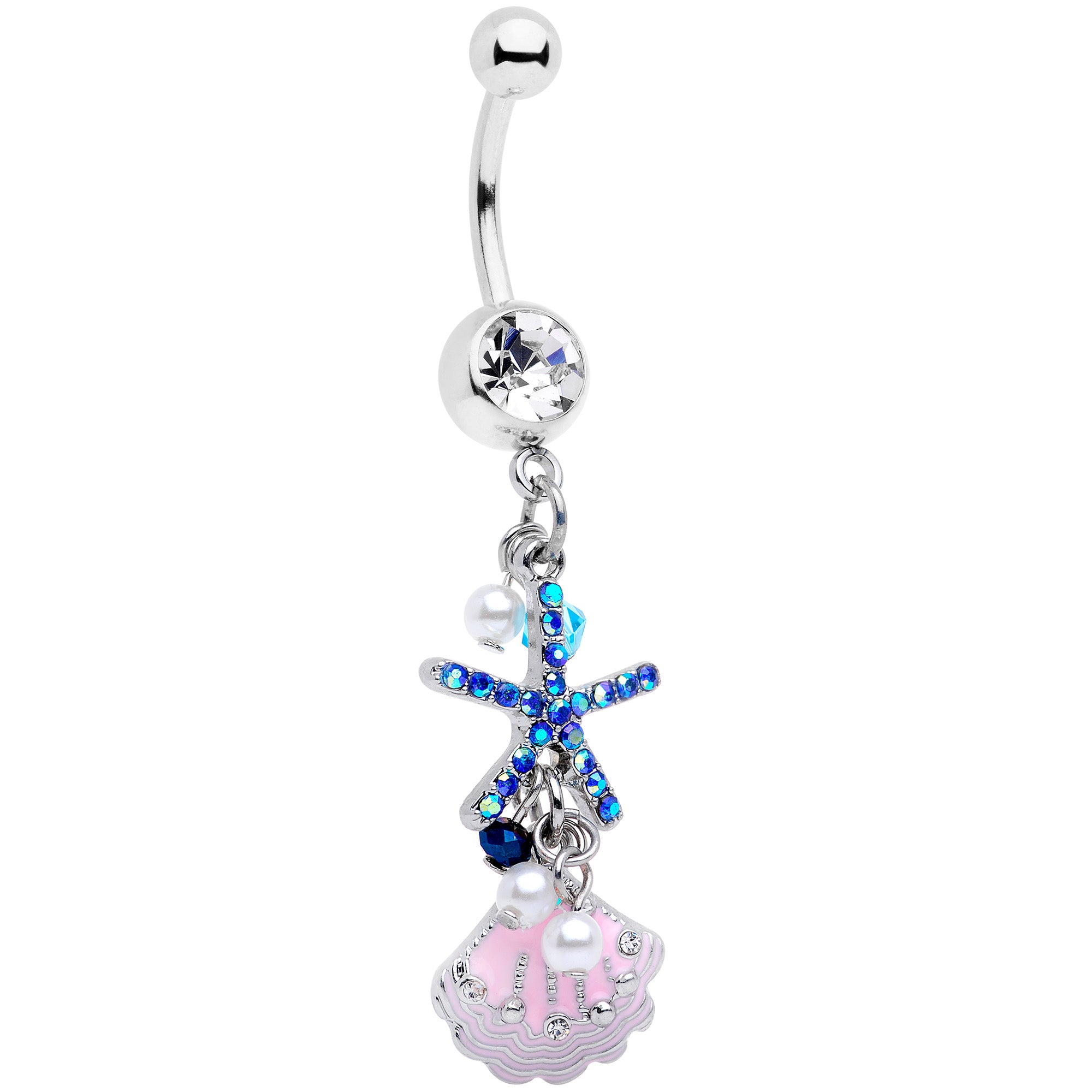 Clear Blue Gem Ocean Treasure Nautical Dangle Belly Ring
