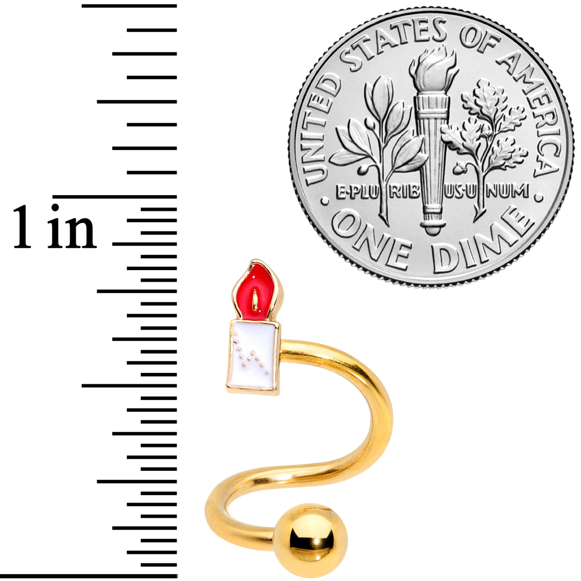 14G 3/8 Gold Tone Holiday Candle Spiral Twister Belly Ring