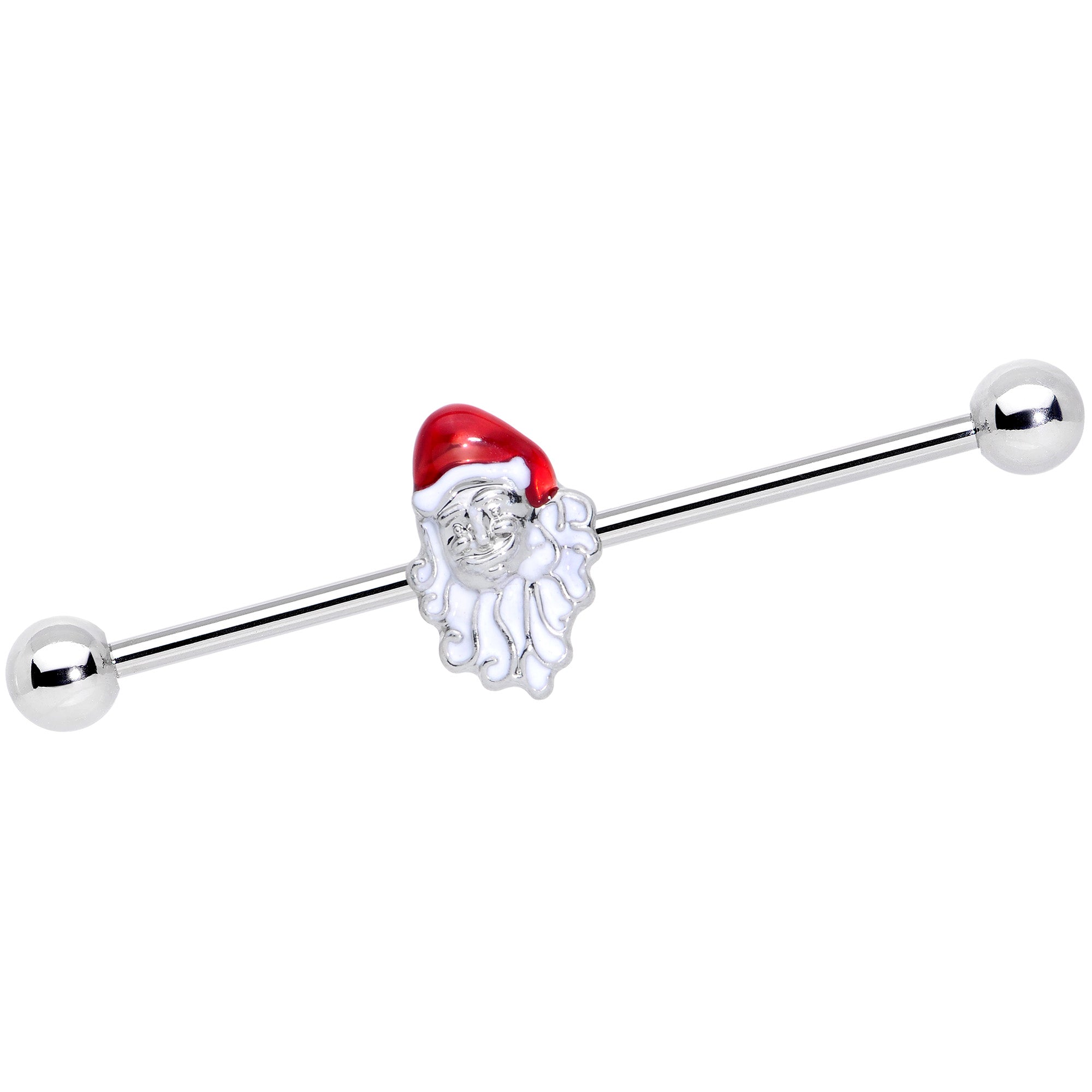 14G Red White Santa Christmas Industrial Barbell 38mm