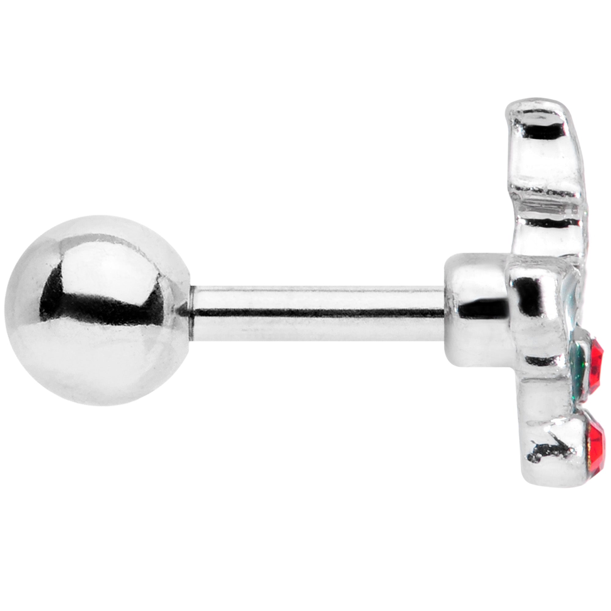 16G 1/4 Red Gem Holly Berry Christmas Cartilage Tragus