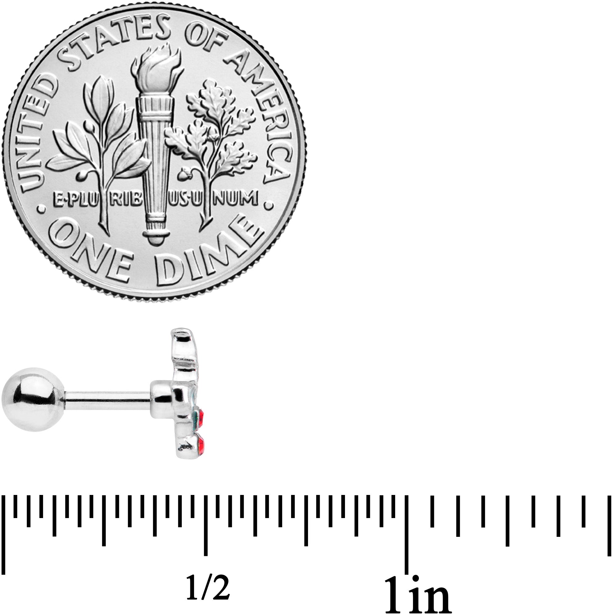 16G 1/4 Red Gem Holly Berry Christmas Cartilage Tragus