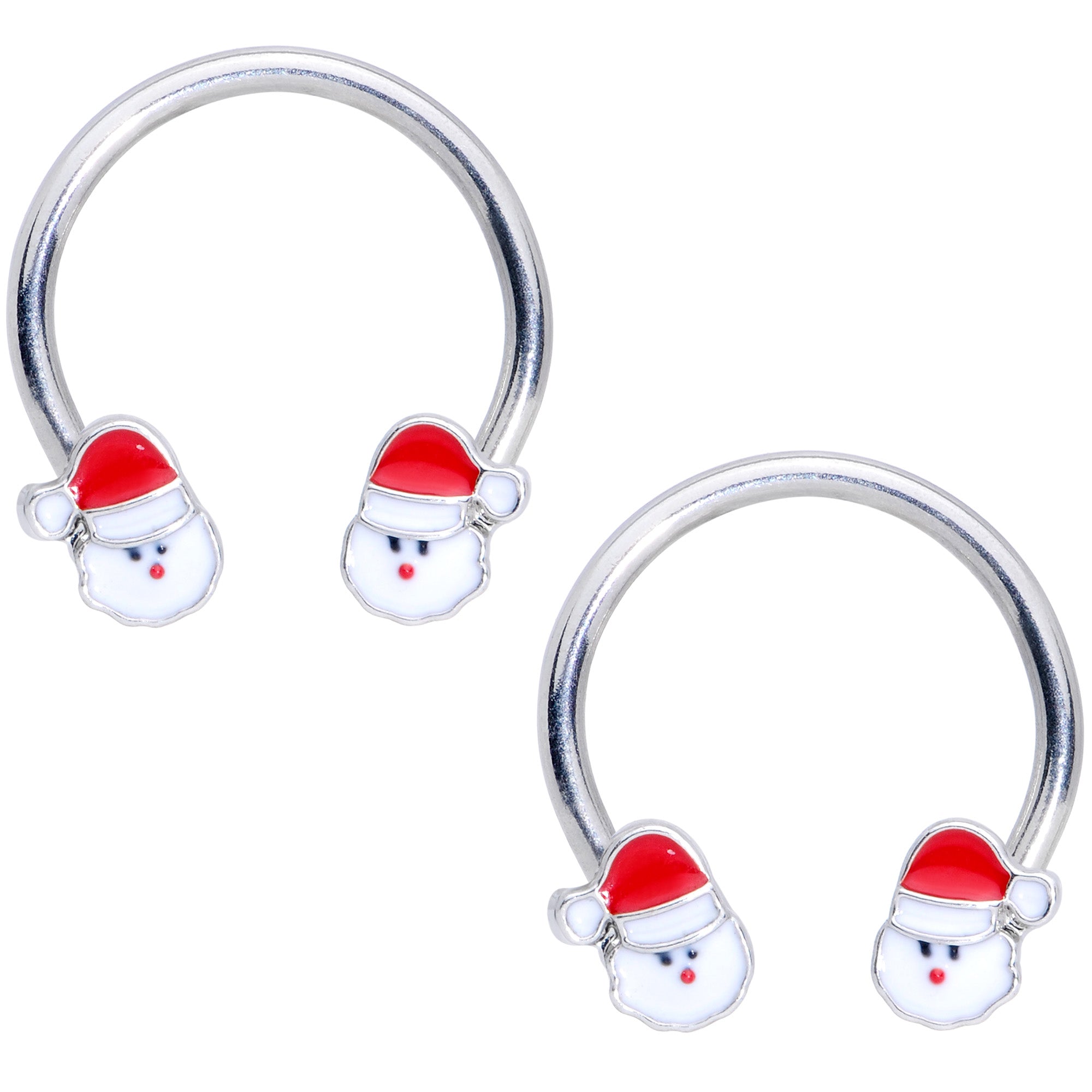 14G 9/16 Santa Christmas Horseshoe Nipple Ring Set
