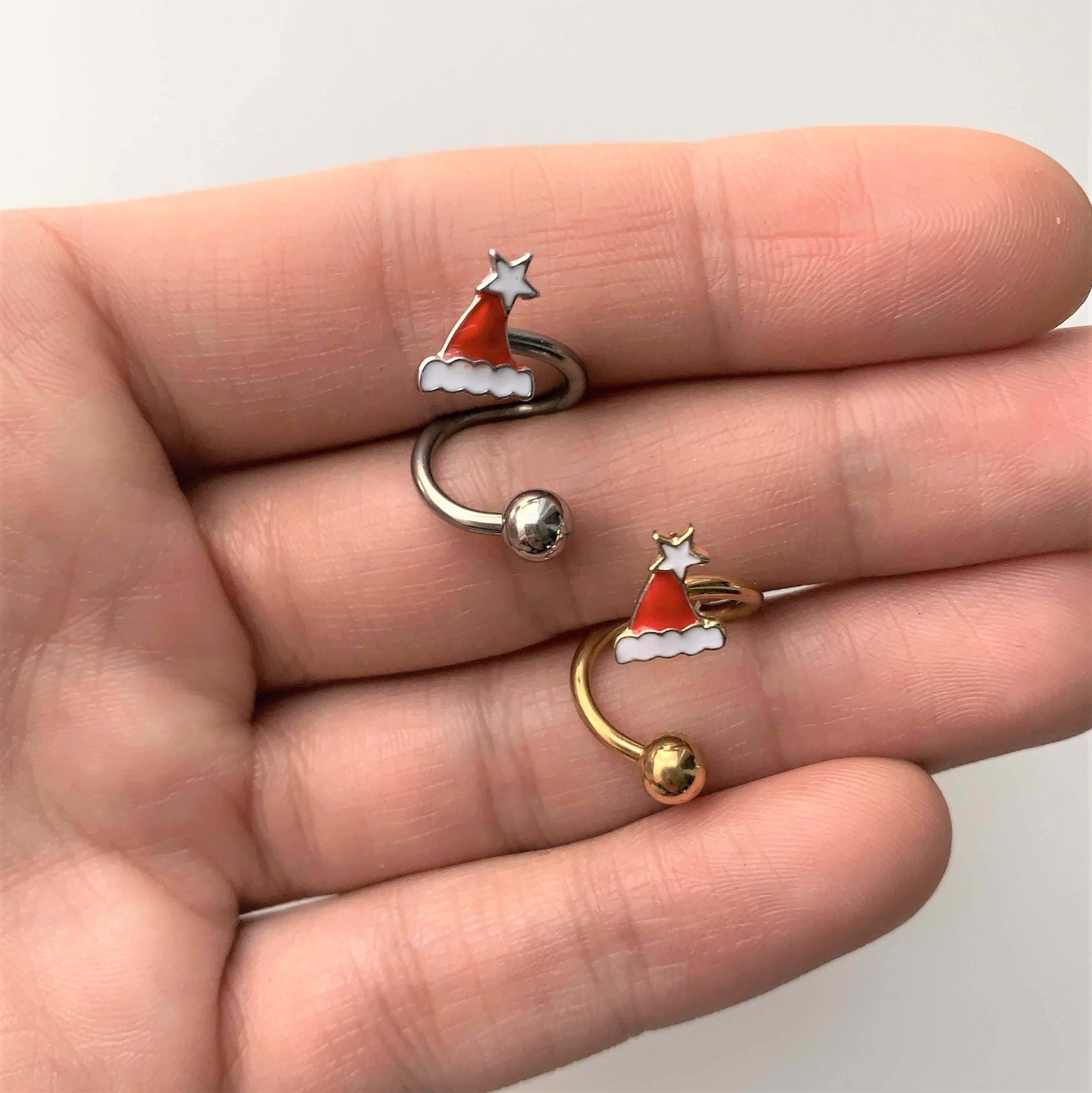 14G 3/8 Santa Hat Christmas Spiral Twister Belly Ring