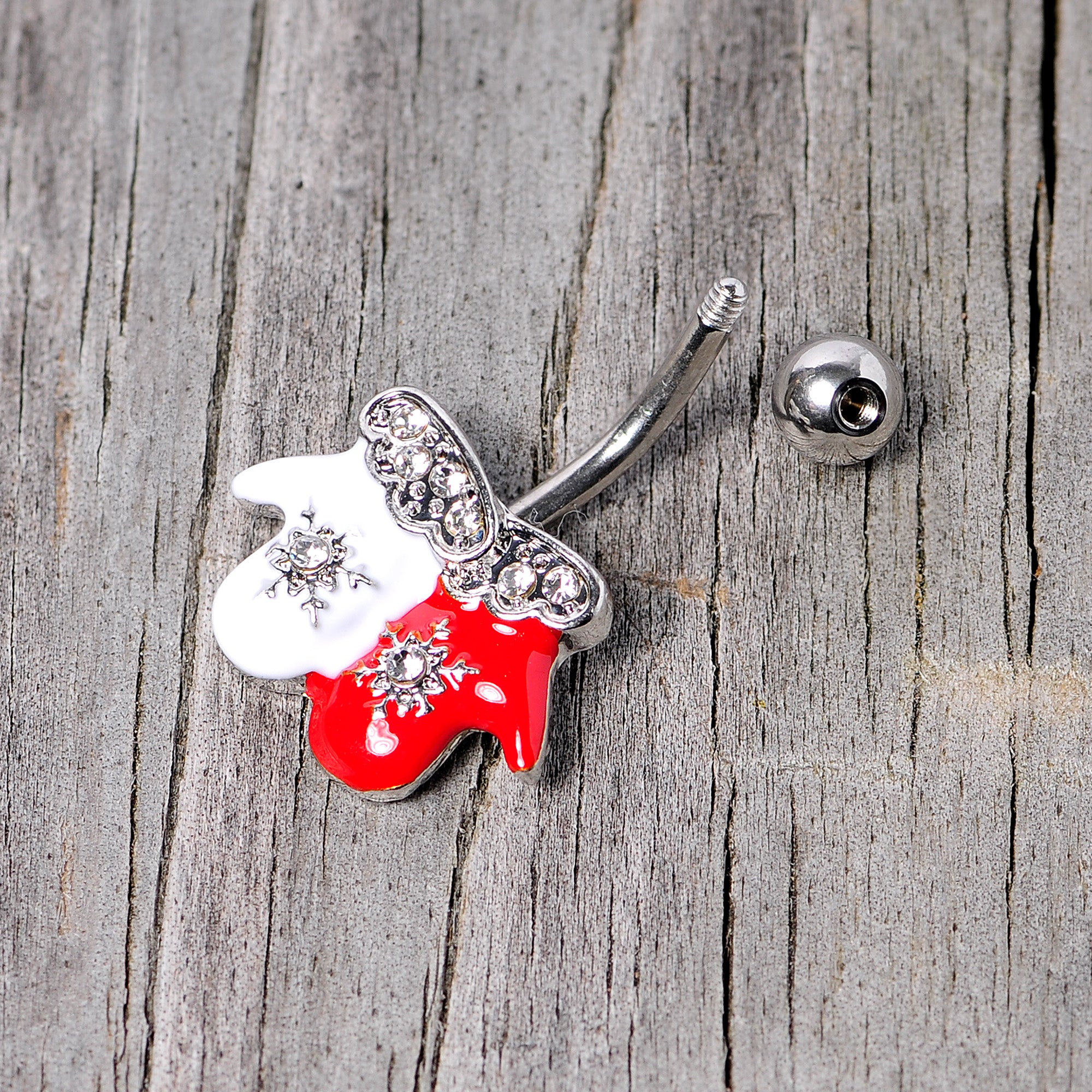 Clear Gem Winter Mittens Snowflake Christmas Belly Ring