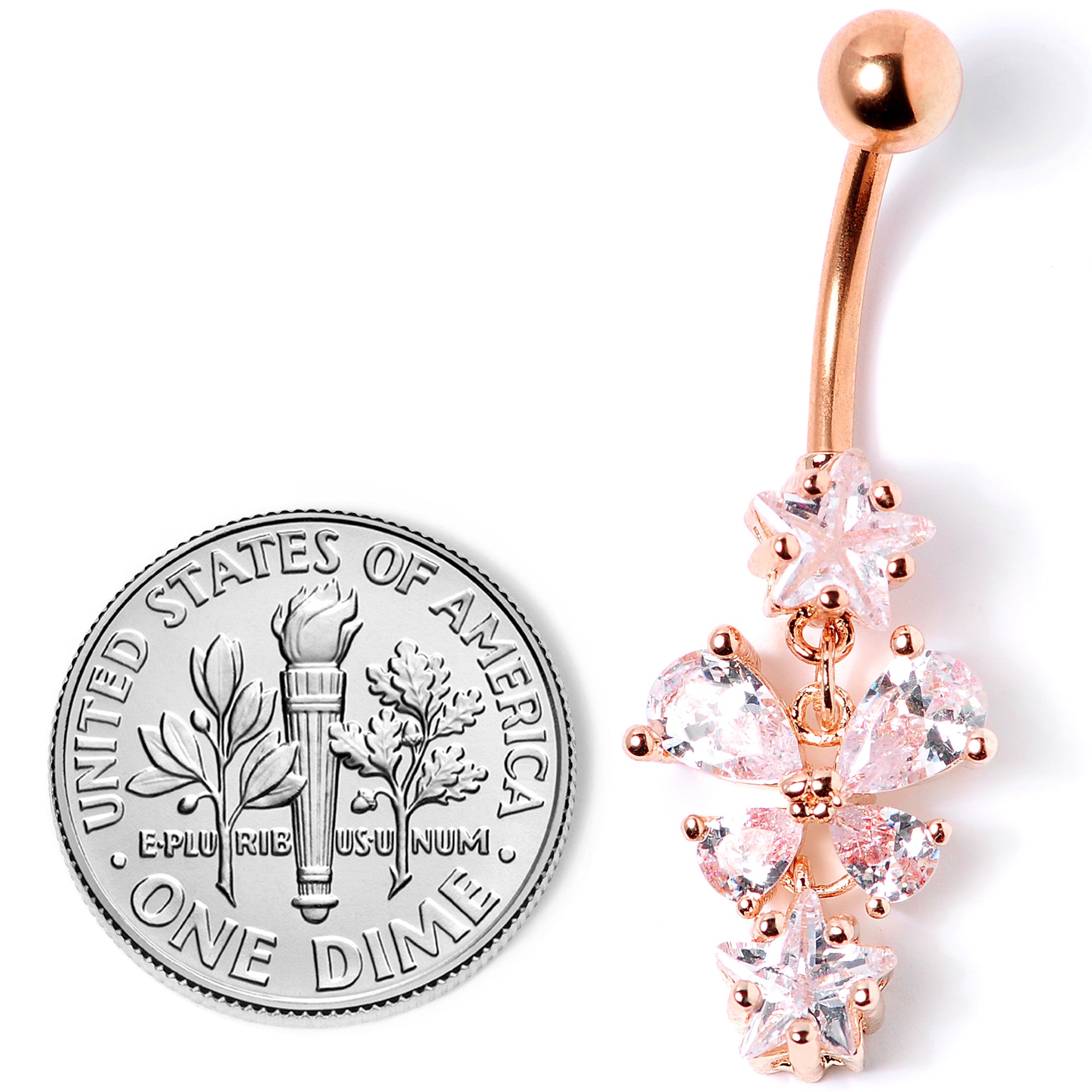 Clear Gem Rose Gold Tone Star and Bow Dangle Belly Ring