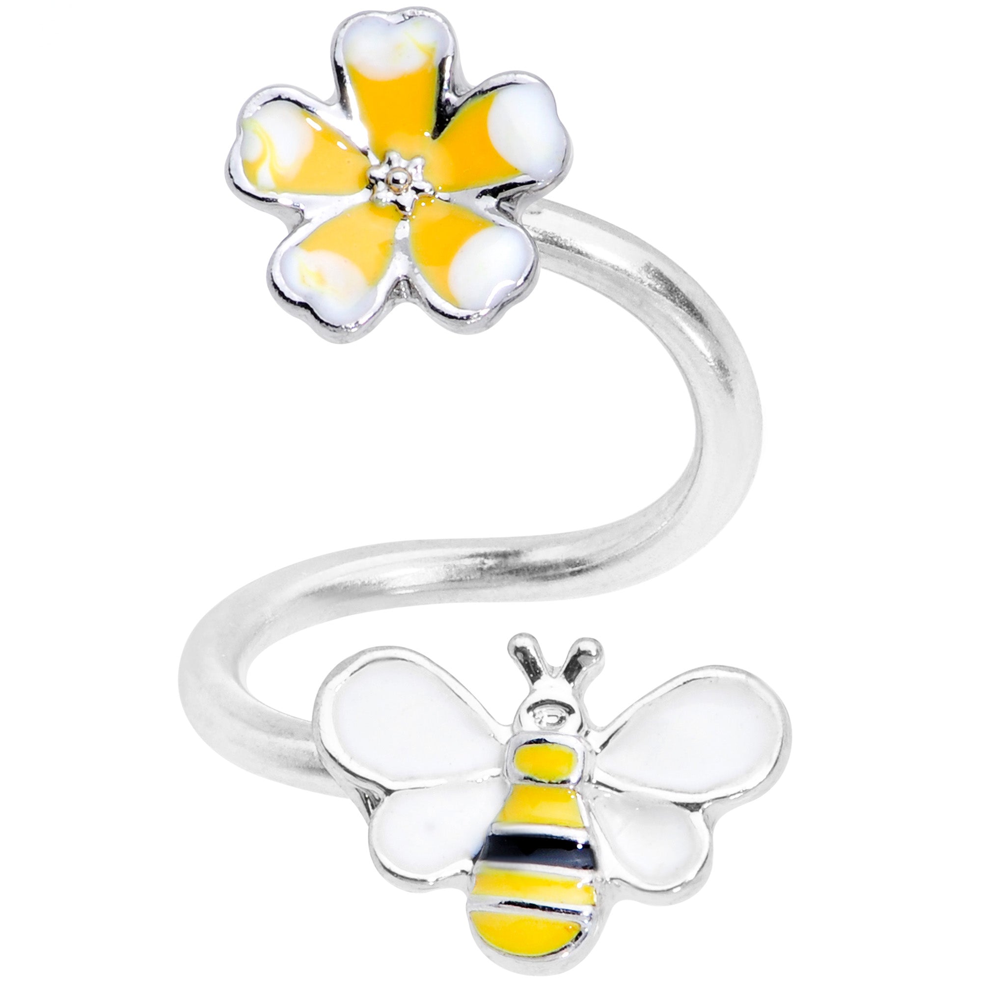 14G 3/8 Yellow Bee Flower Spiral Twister Belly Ring