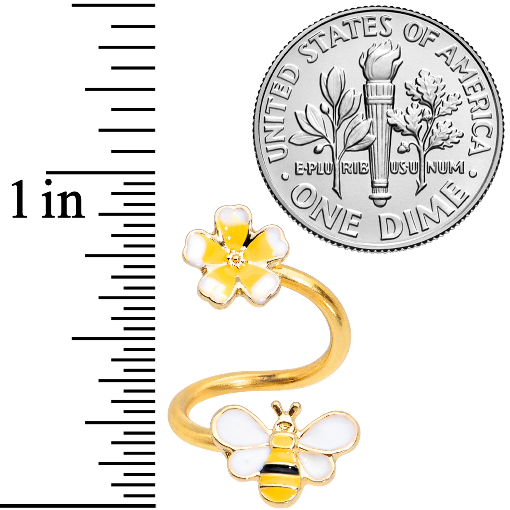14G 3/8 Gold Tone Yellow Bee Flower Spiral Twister Belly Ring