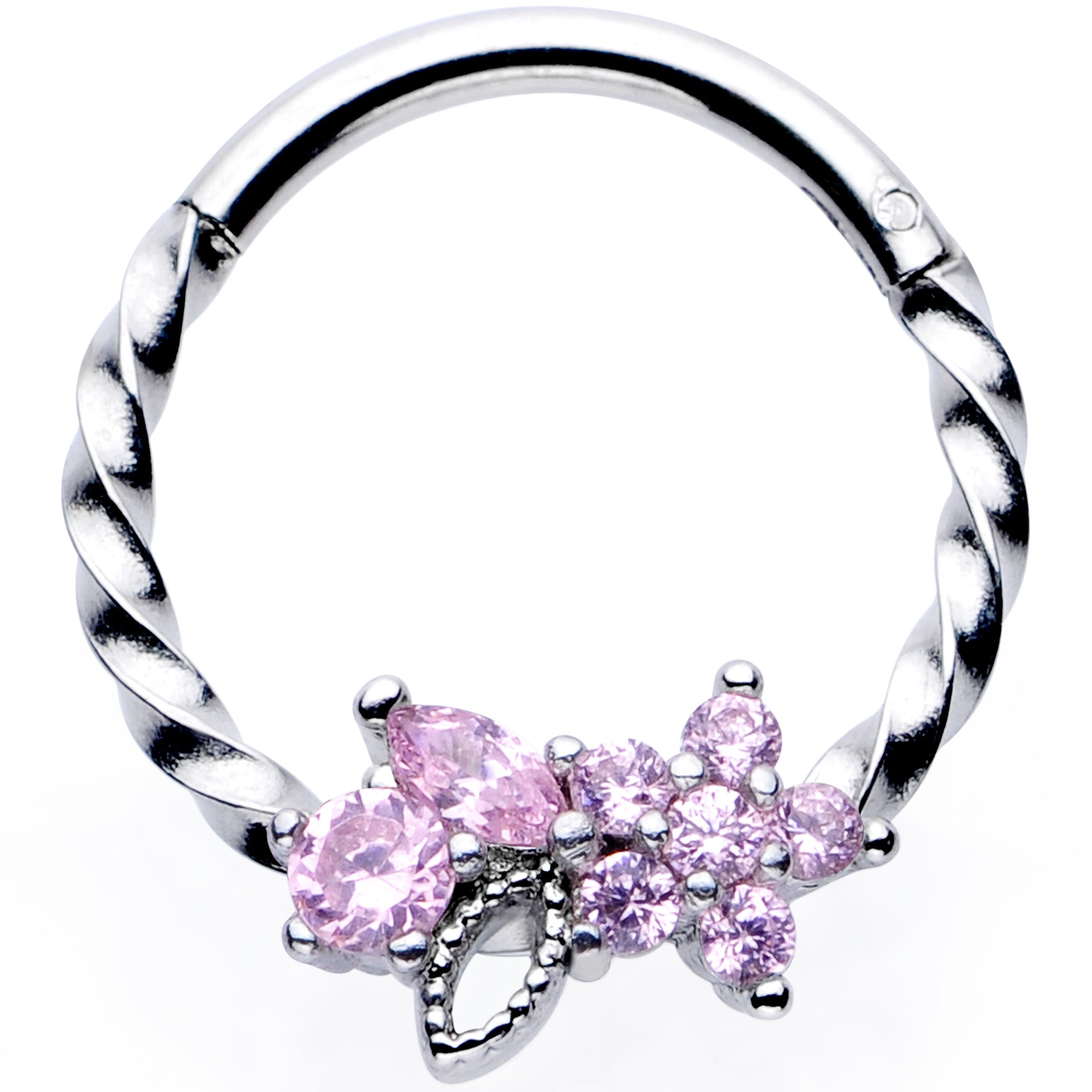 16G 3/8 Pink Gem Star Twisted Hinged Segment Ring