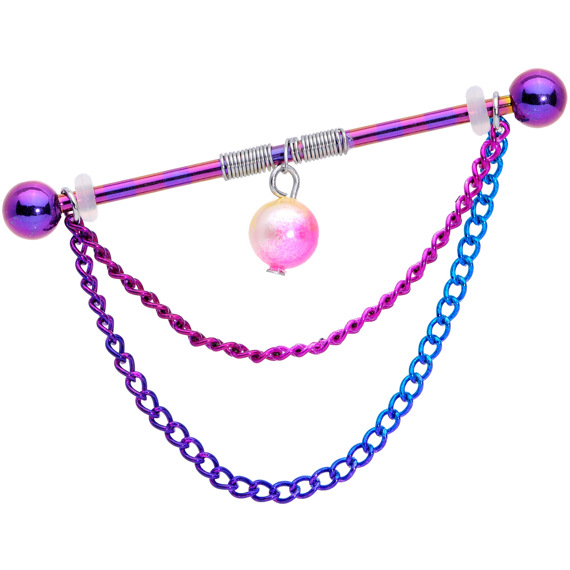 14G Rainbow Double Chain Dangle Project Bar 38mm