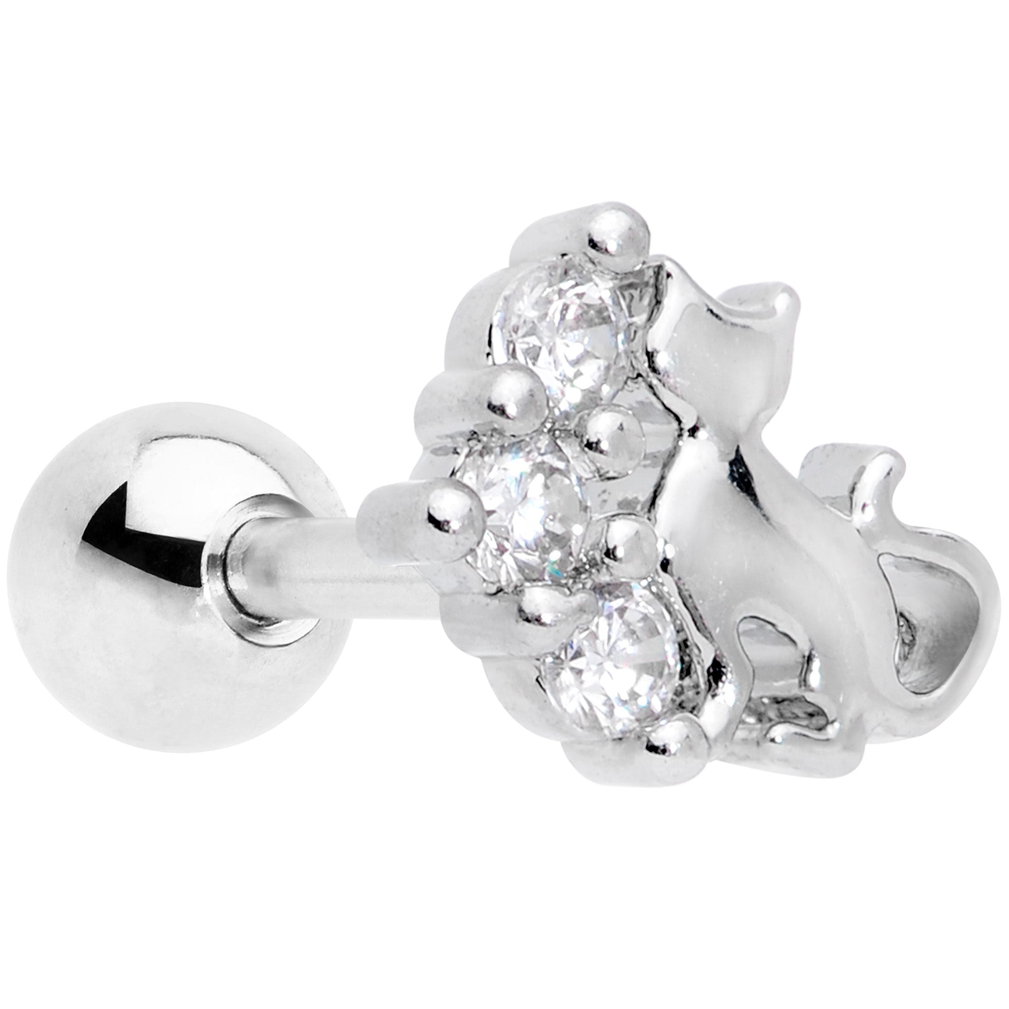 16G 1/4 Clear CZ Gem Curve Cat Cartilage Tragus Earring