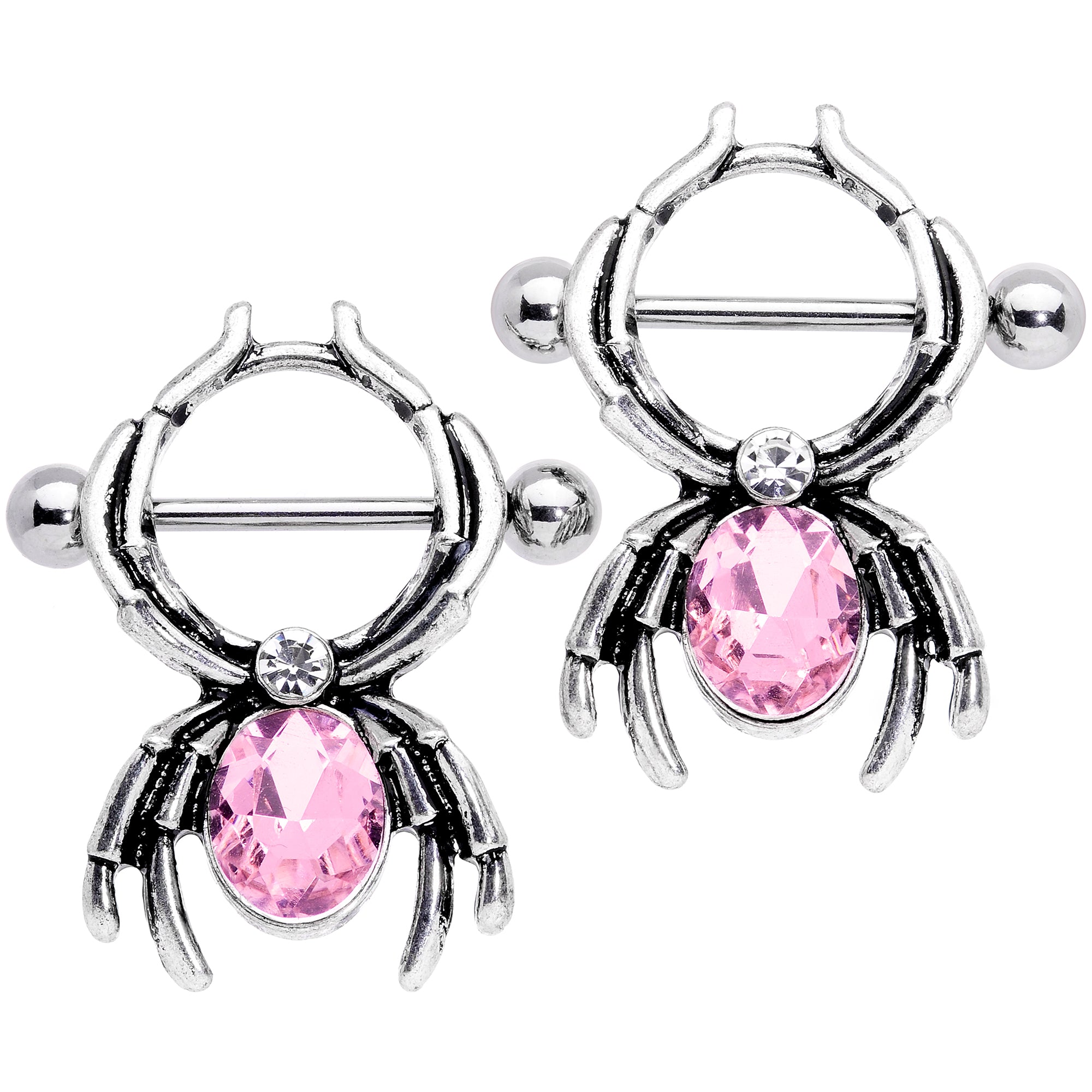 14G 9/16 Pink Gem Spider Halloween Nipple Shield Set