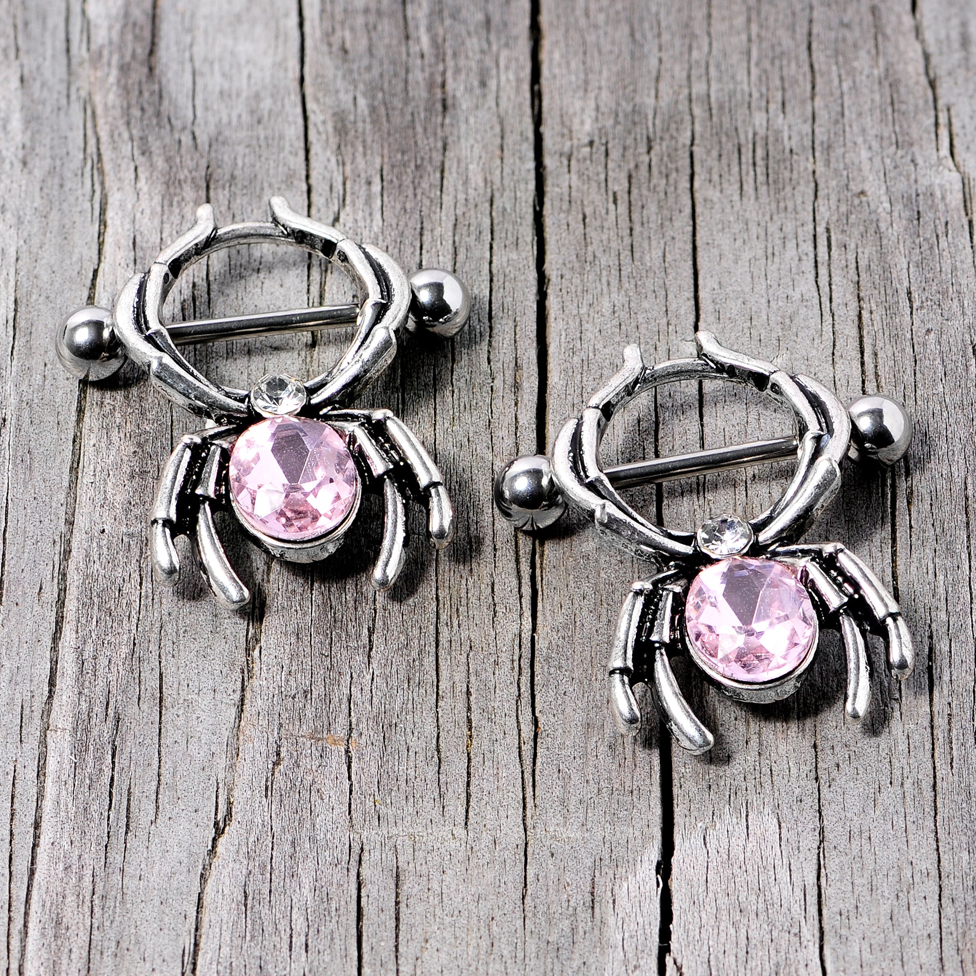 14G 9/16 Pink Gem Spider Halloween Nipple Shield Set