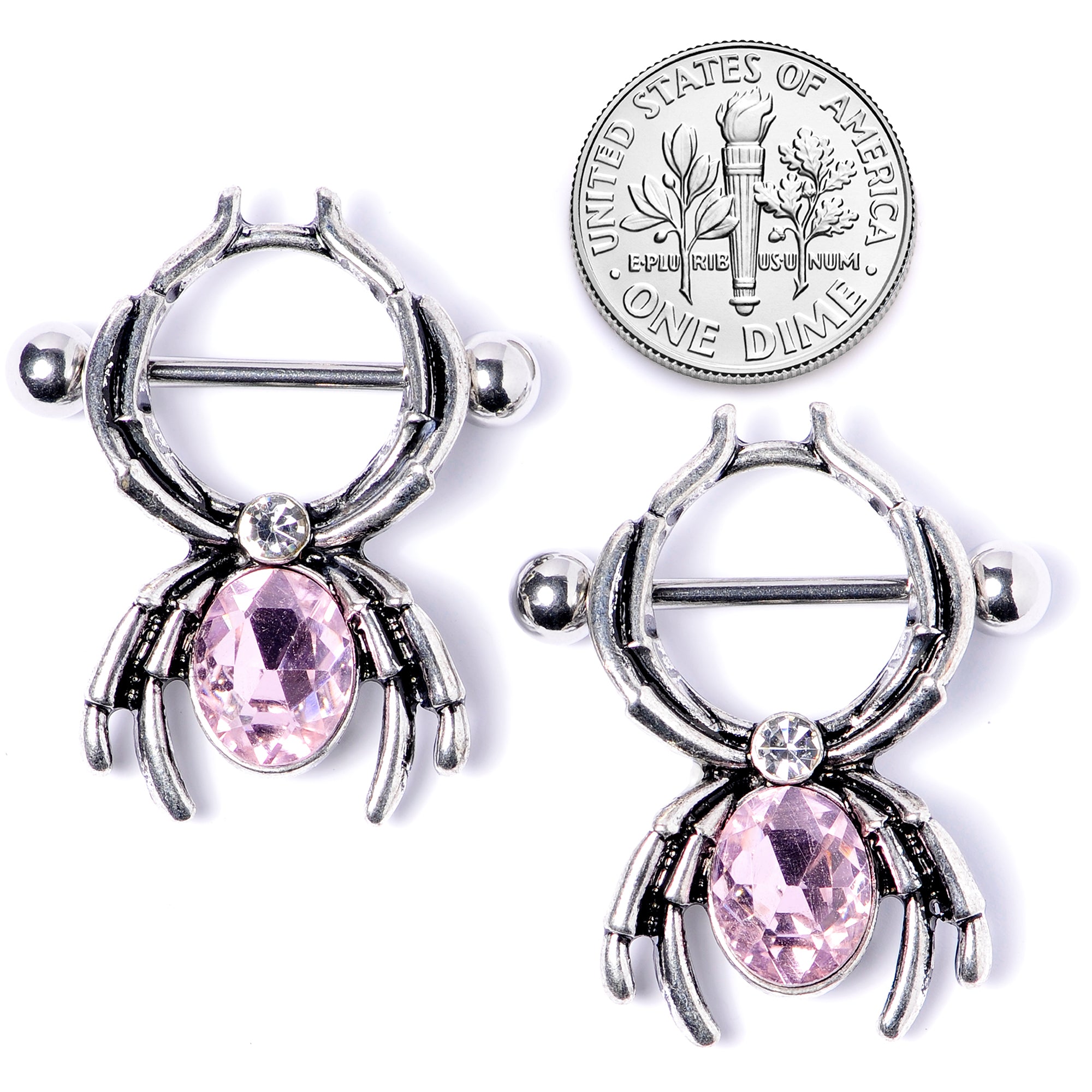 14G 9/16 Pink Gem Spider Halloween Nipple Shield Set