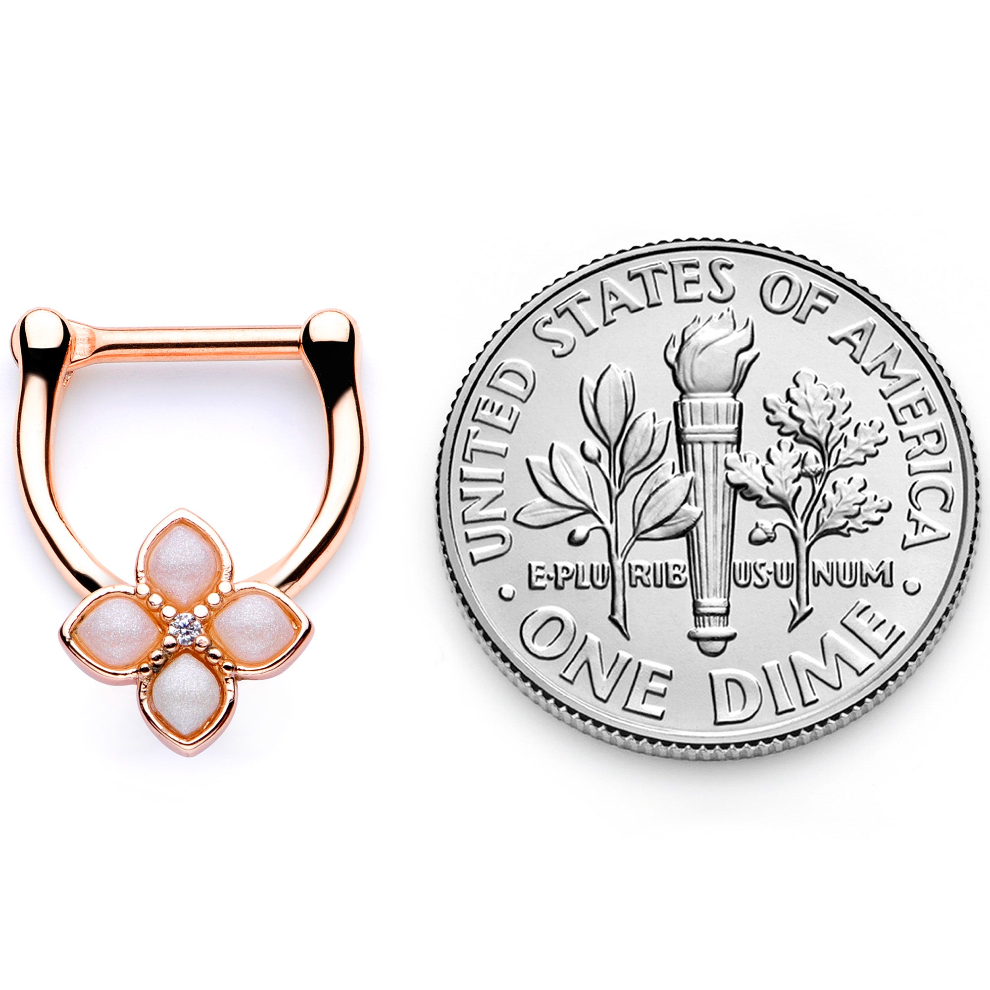 16G 3/8 White Faux Opal Rose Gold Tone Regal Cartilage Clicker