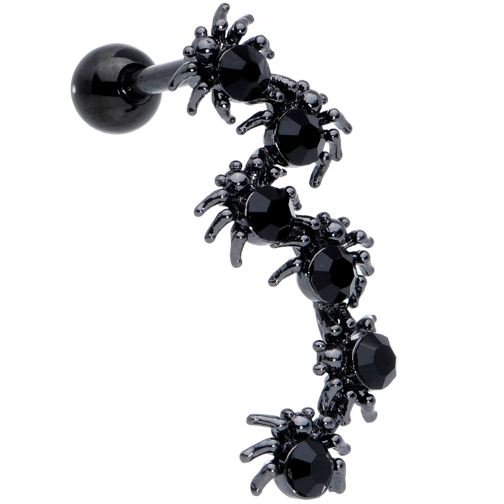 16G 1/4 Black CZ Gem Black Spider Halloween Cartilage Tragus