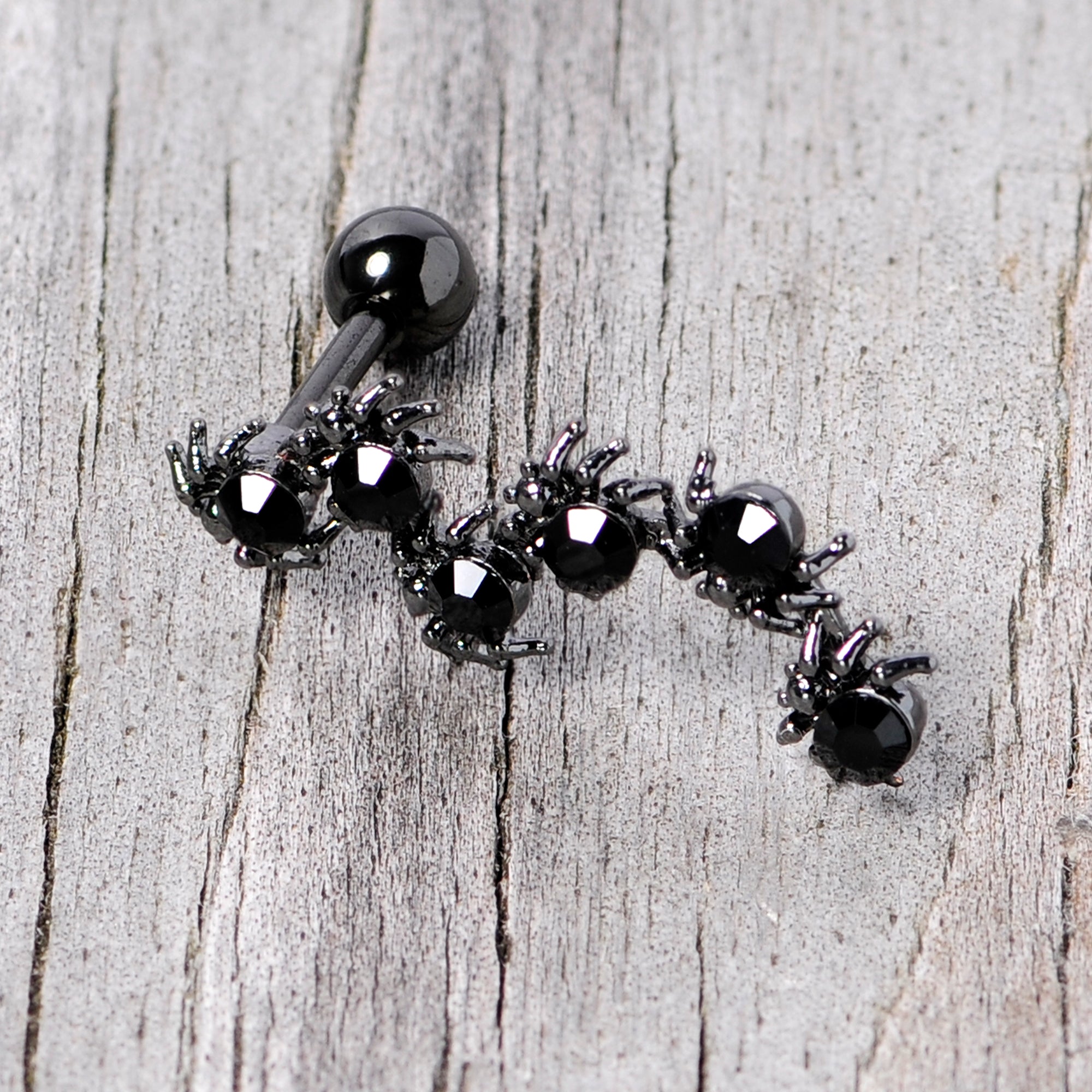 16G 1/4 Black CZ Gem Black Spider Halloween Cartilage Tragus