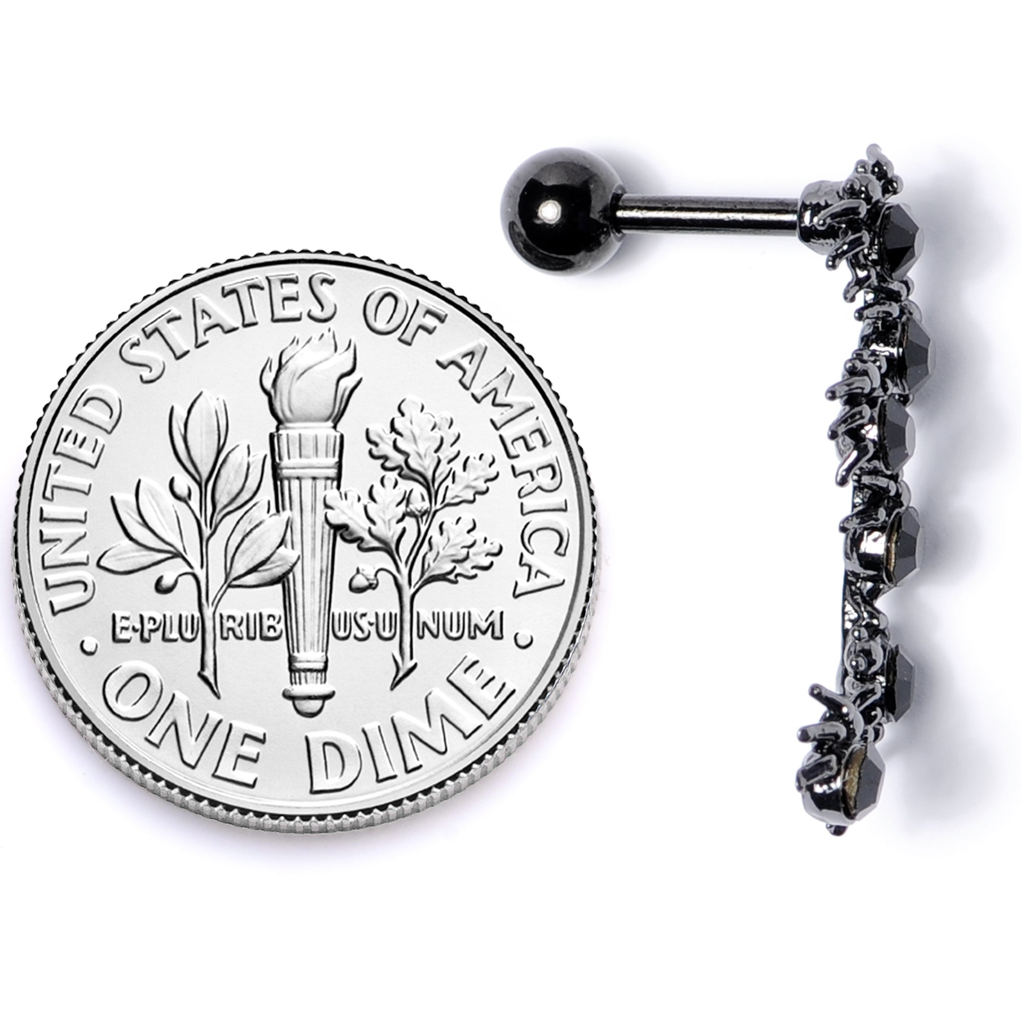 16G 1/4 Black CZ Gem Black Spider Halloween Cartilage Tragus