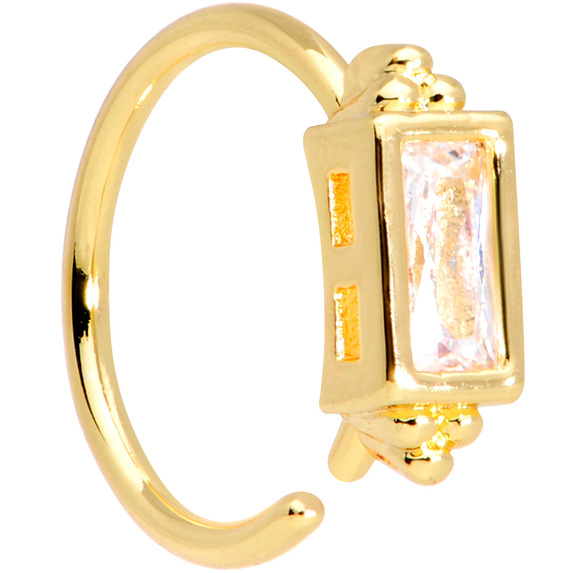 20G 5/16 Clear CZ Gem Gold Tone Rectangle Nose Hoop