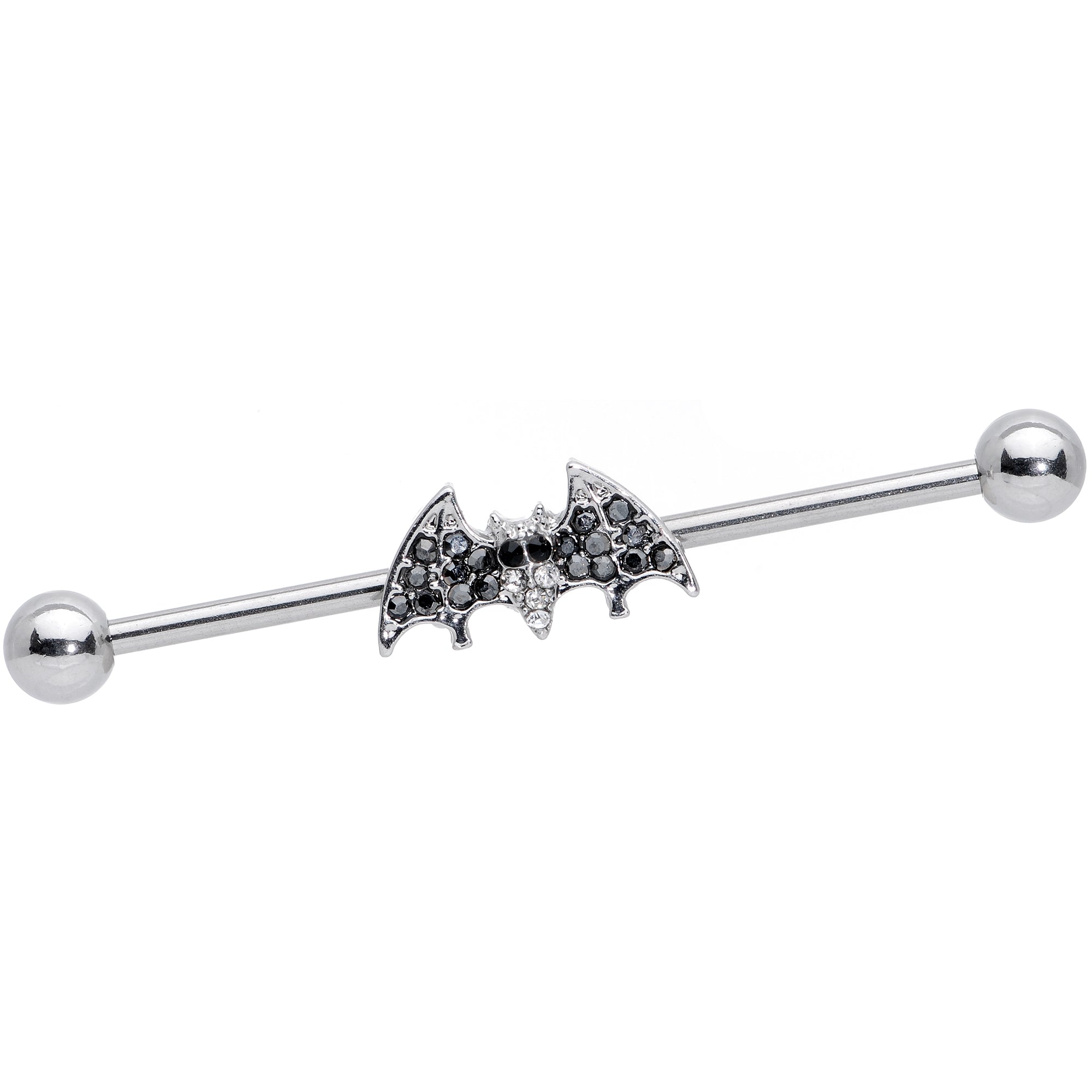 14G Clear Black Gem Bat Halloween Industrial Barbell 38mm