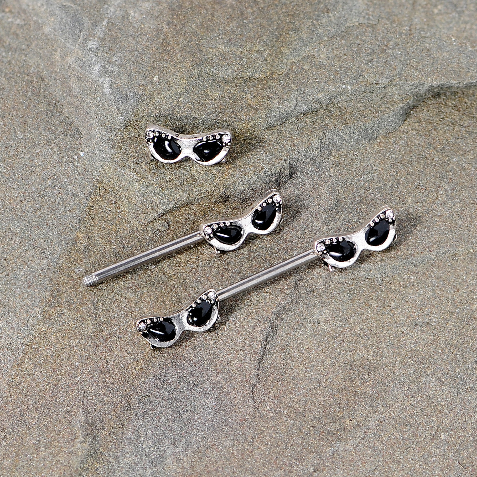 14G 9/16 Clear Gem 50s Retro Sunglasses Barbell Nipple Ring Set