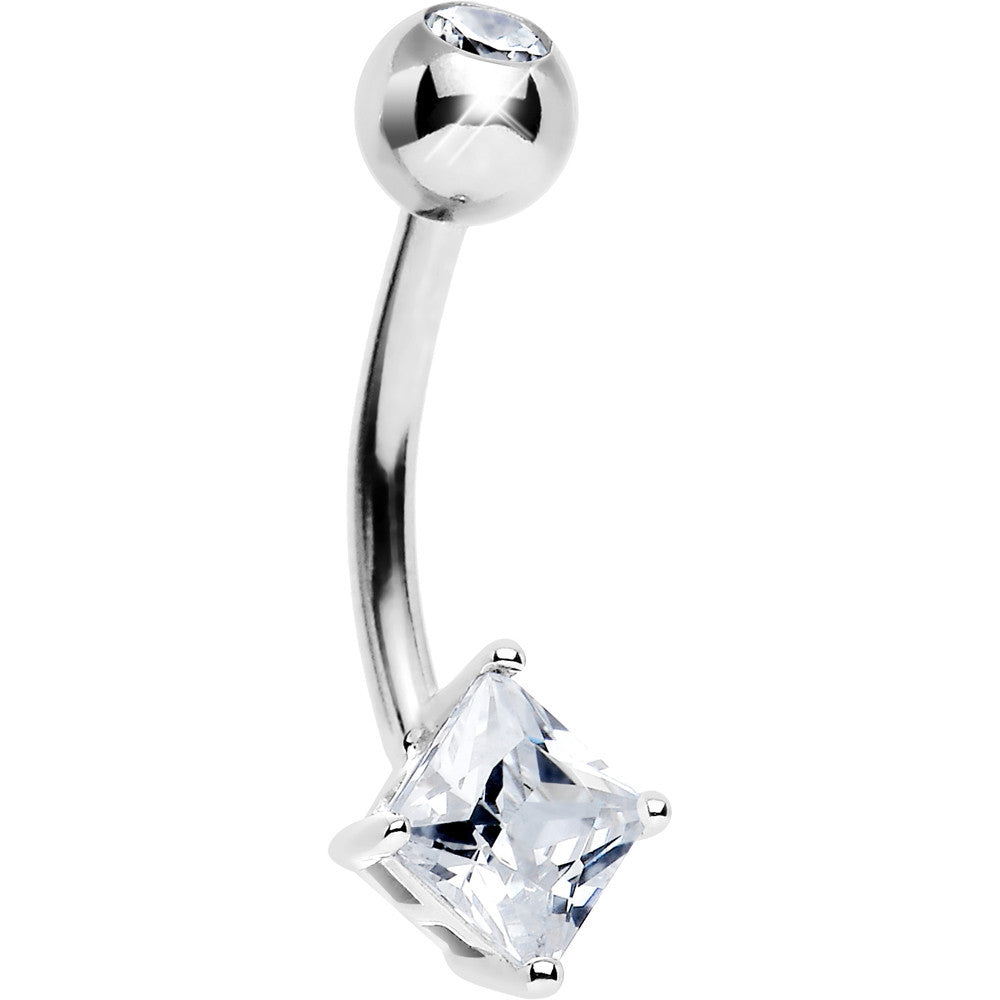 16G Solid 14K White Gold 5mm Cubic Zirconia Square Belly Ring