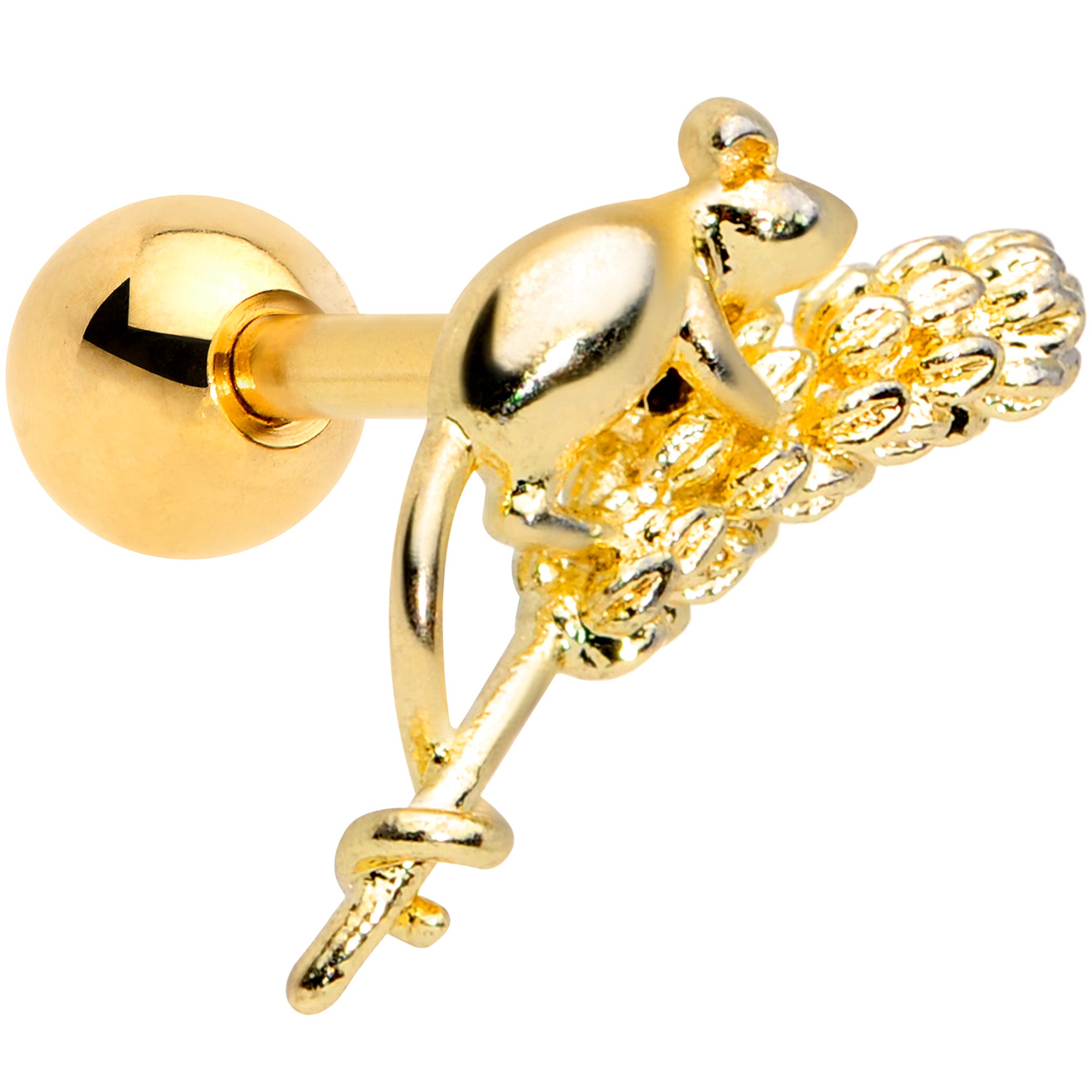 16G 1/4 Gold Tone Wheat Mouse Cartilage Tragus Earring