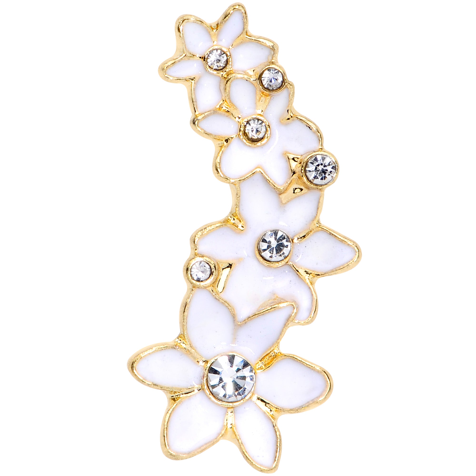 16G 1/4 Clear CZ Gem Gold Tone White Flower Left Cartilage Tragus