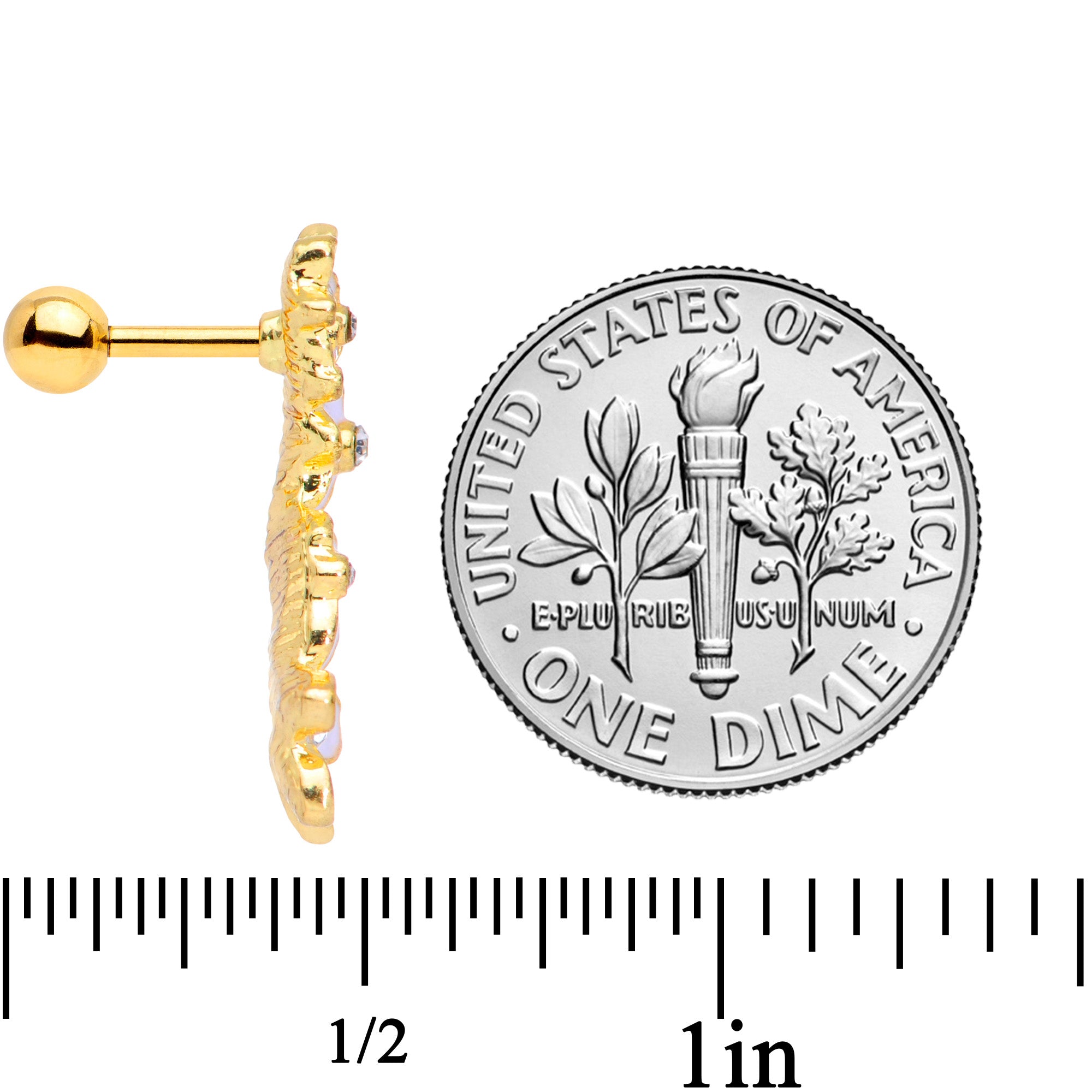 16G 1/4 Clear CZ Gem Gold Tone White Flower Left Cartilage Tragus