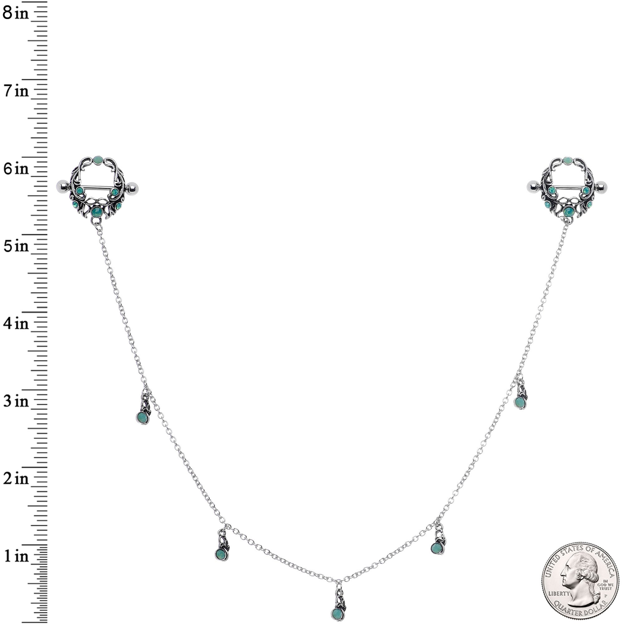 14G 9/16 Green Faux Opal Wreath Nipple Shield Dangle Nipple Chain