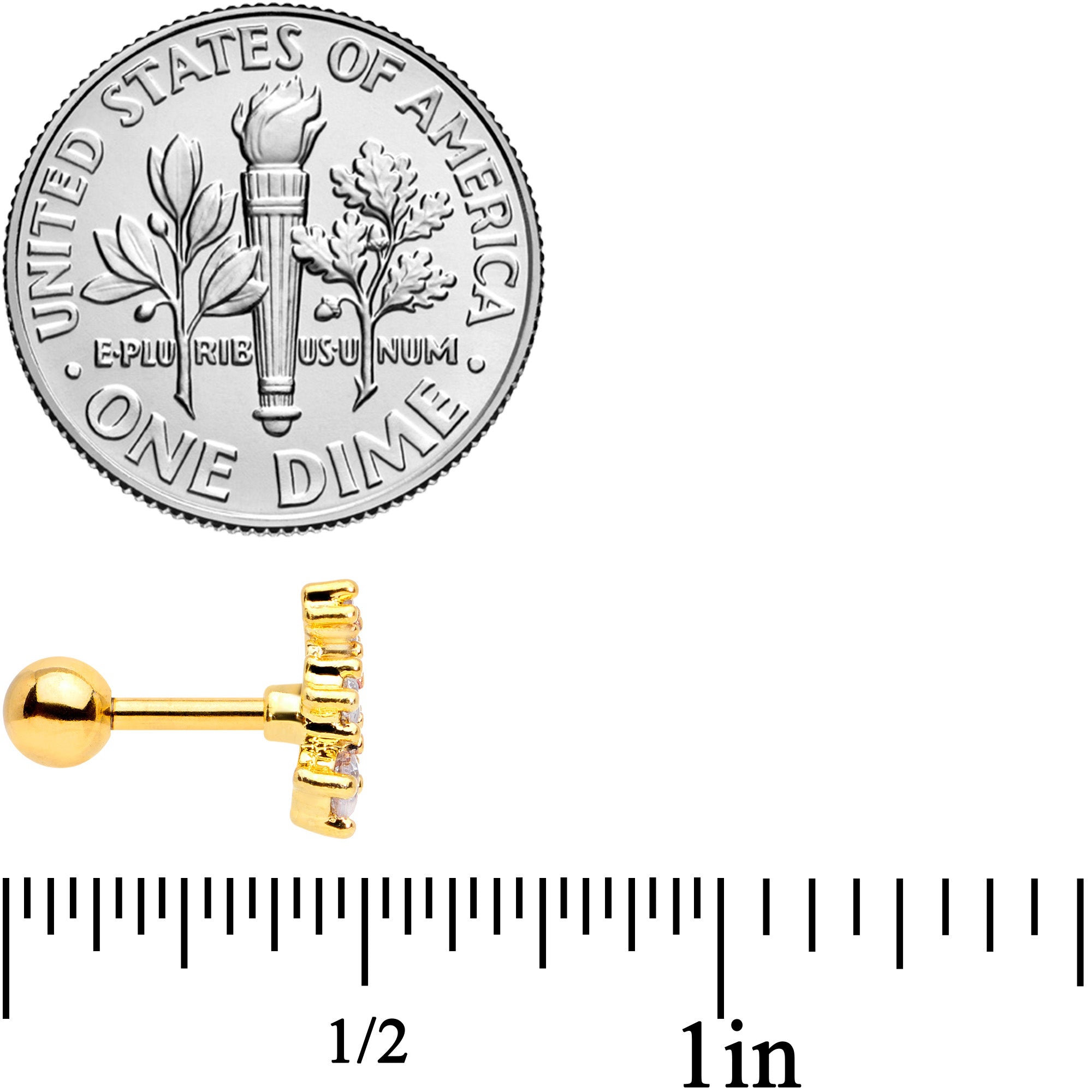 16G 1/4 Clear CZ Gem Gold Tone Nautical Cartilage Tragus Set of 3