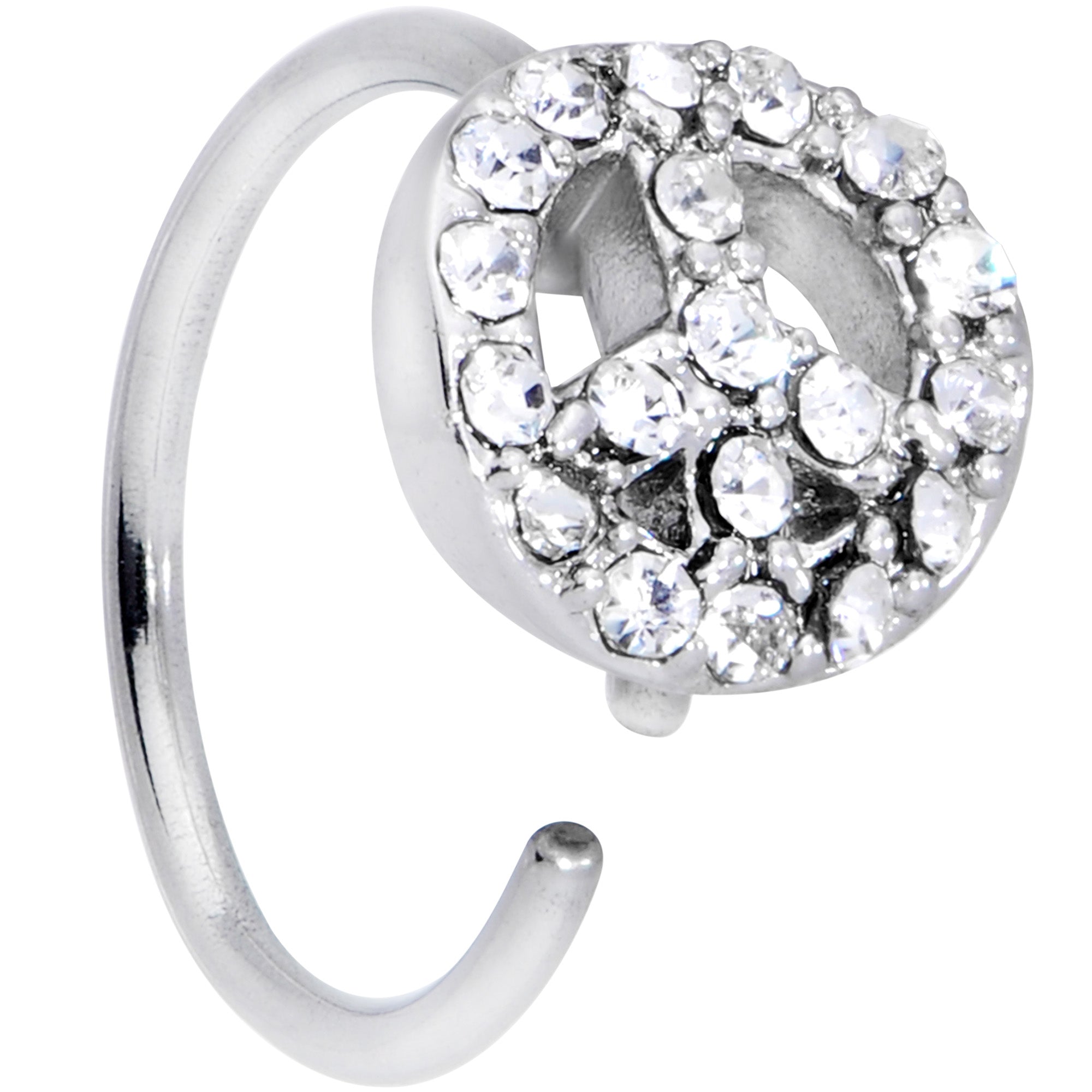 20G 5/16 Clear Gem Retro Peace Sign Nose Hoop