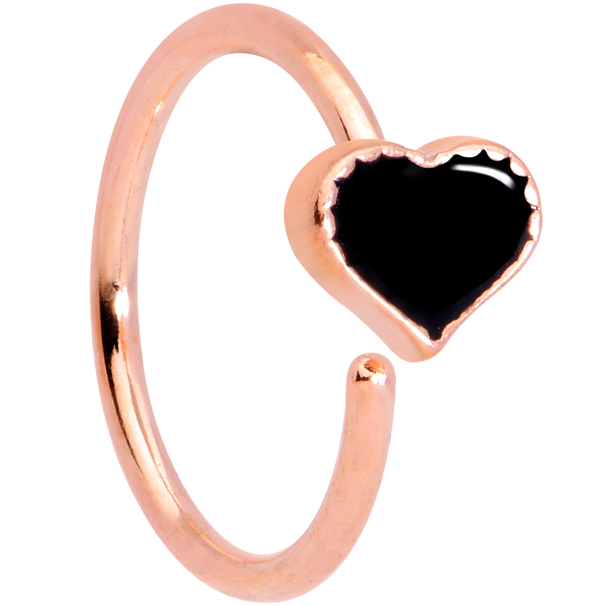 18G 3/8 Rose Gold Tone Black Heart Nose Hoop