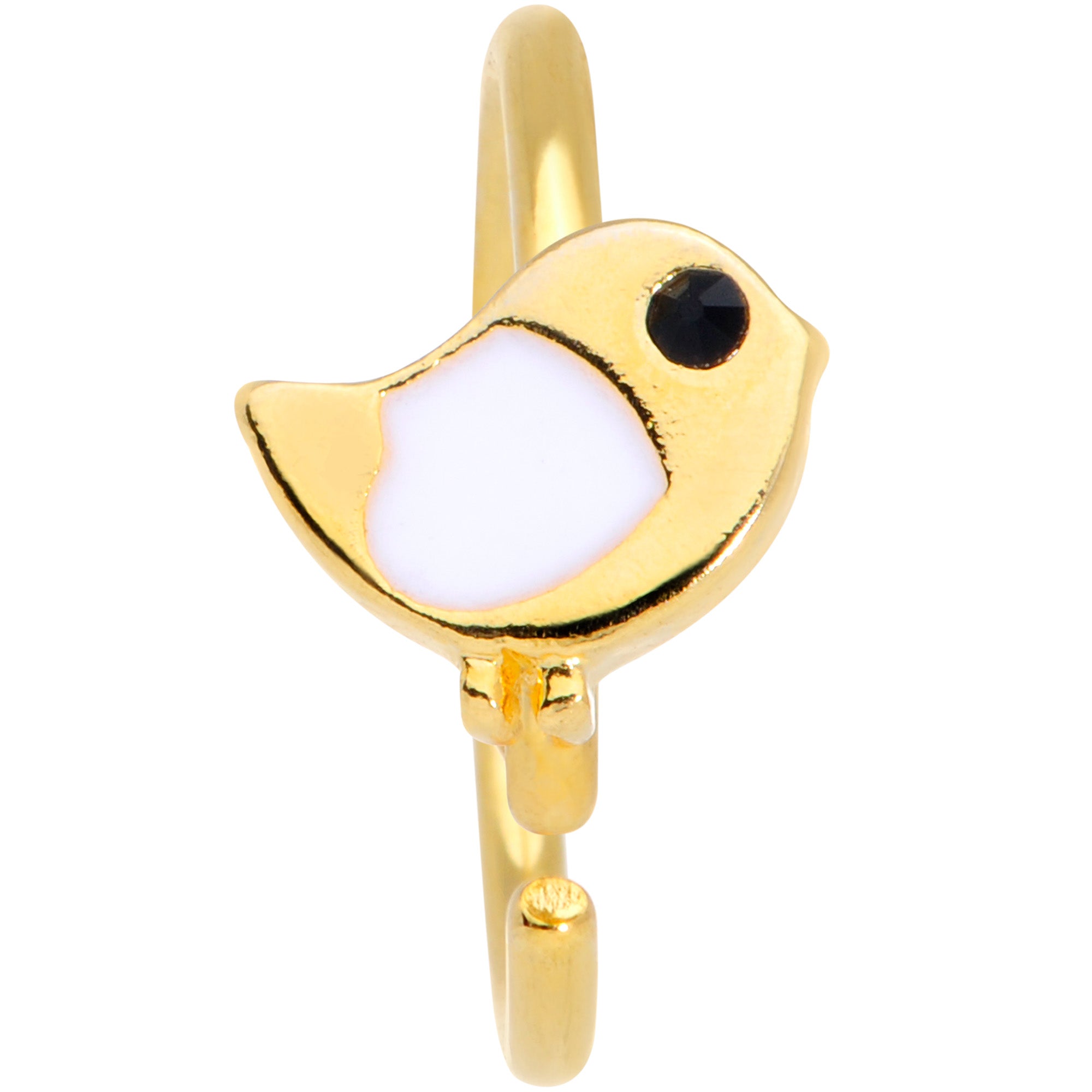 18G 3/8 Black CZ Gem Gold Tone Baby Bird Nose Hoop