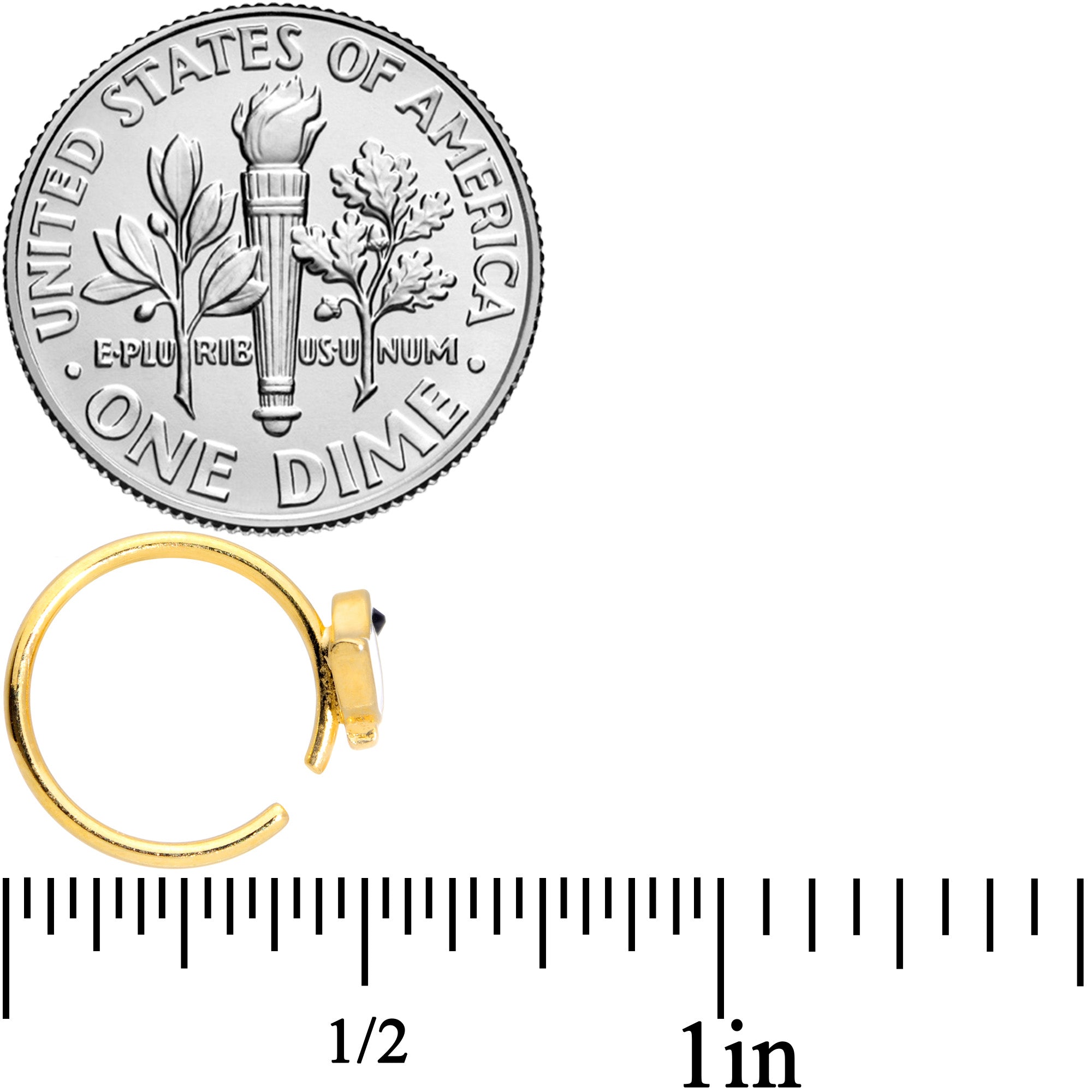 18G 3/8 Black CZ Gem Gold Tone Baby Bird Nose Hoop