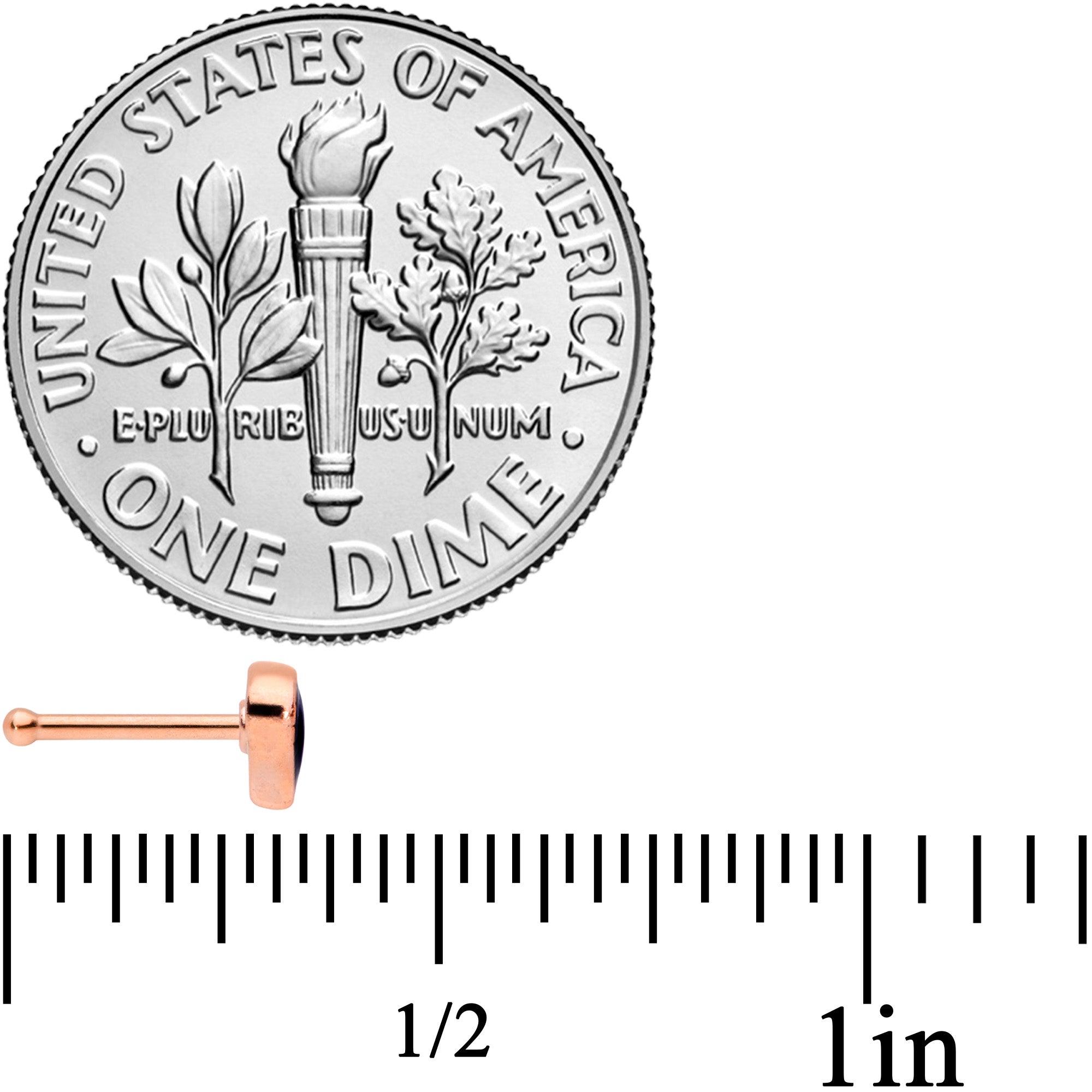 20G 1/4 Rose Gold Tone Black Heart Nose Bone