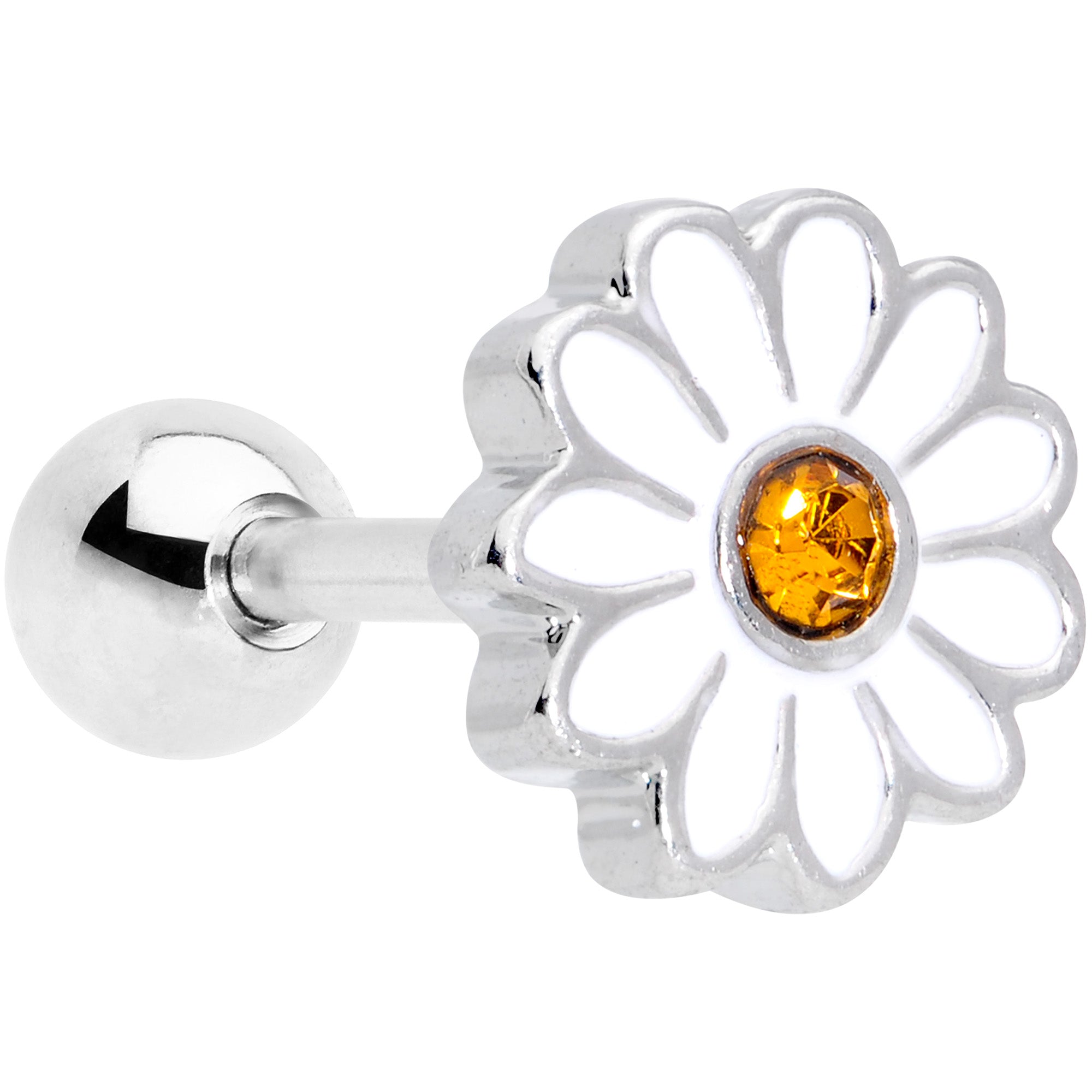 16G 1/4 Yellow Gem White Daisy Flower Hippie Cartilage Tragus